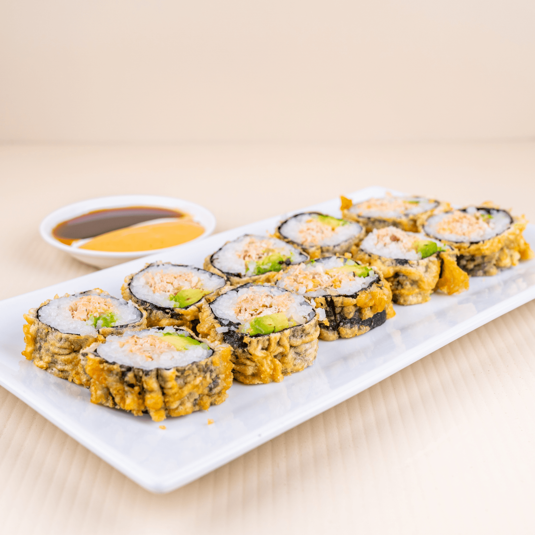 Duo Salmon Avocado Tempura Roll