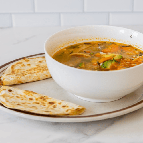 Lunch Chicken Soup and Quesadillas
