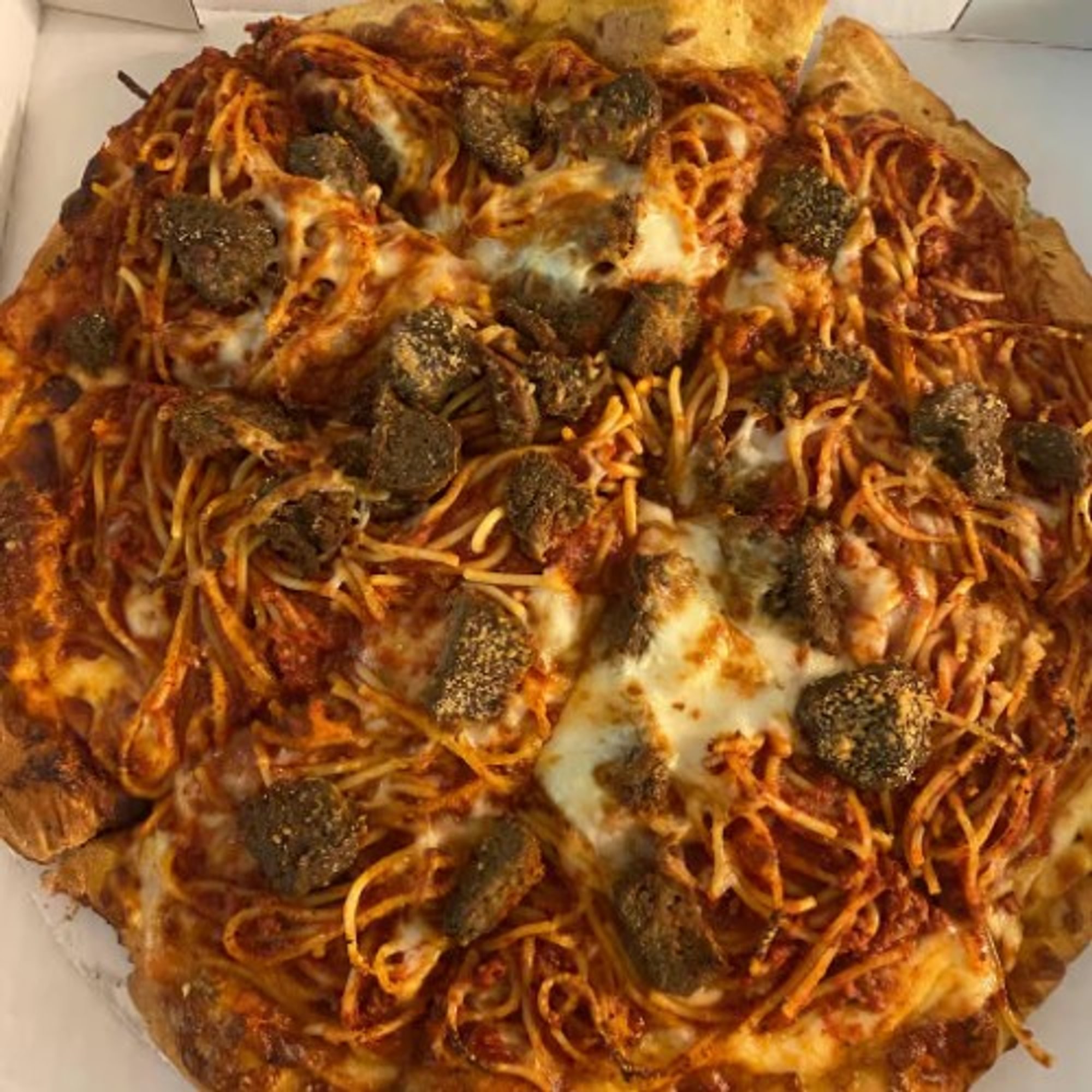 Spaghetti Meatball Pizza