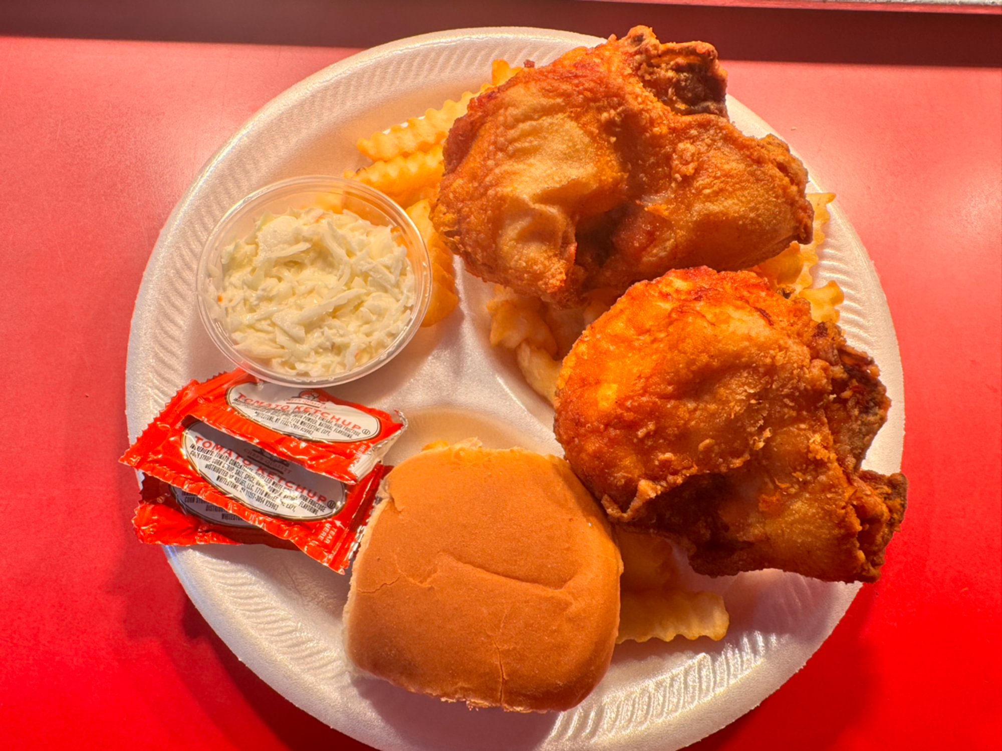2 PC Breast Dinner Includes Fries, Slaw & Roll
