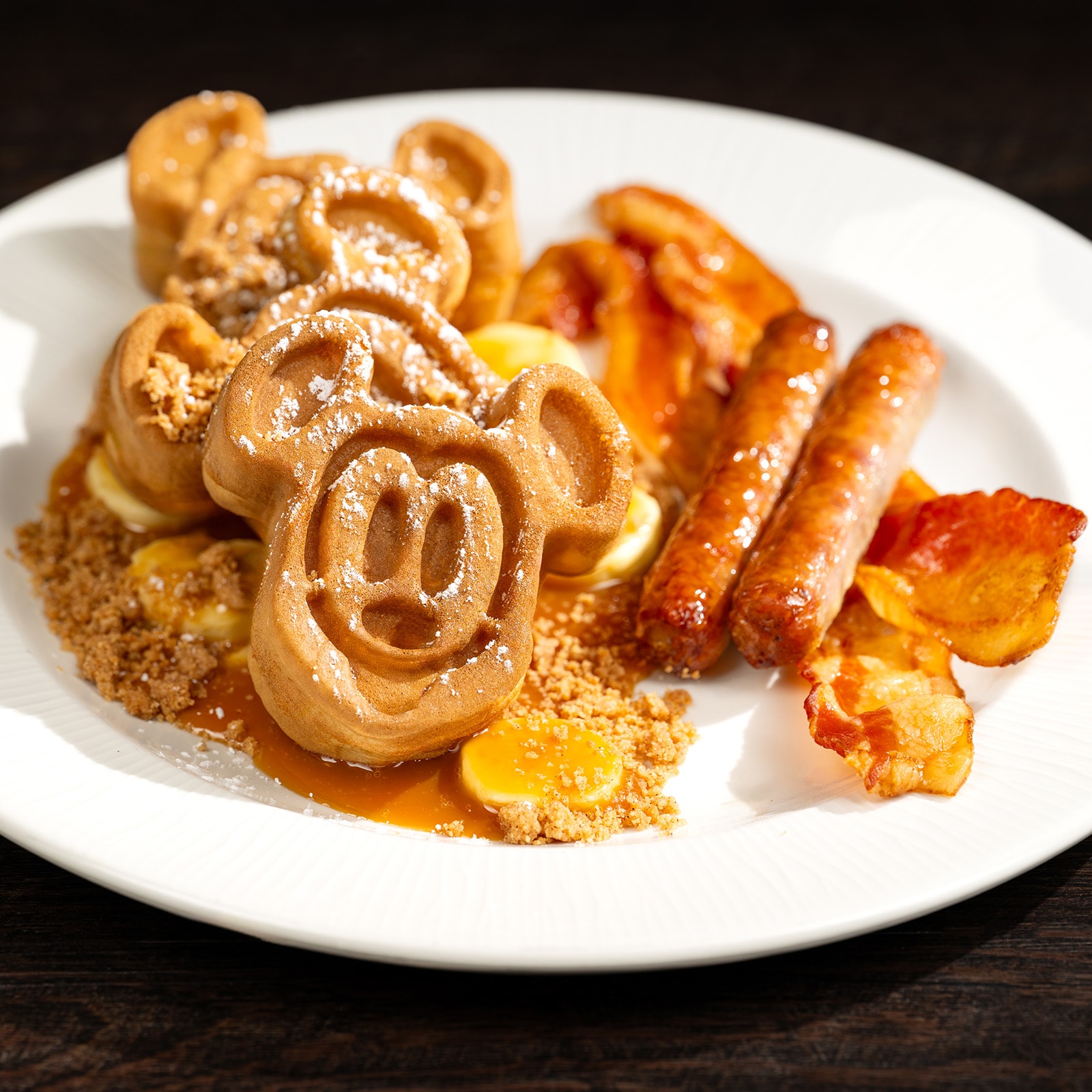 Mickey-shaped Caramel-Banana Waffles