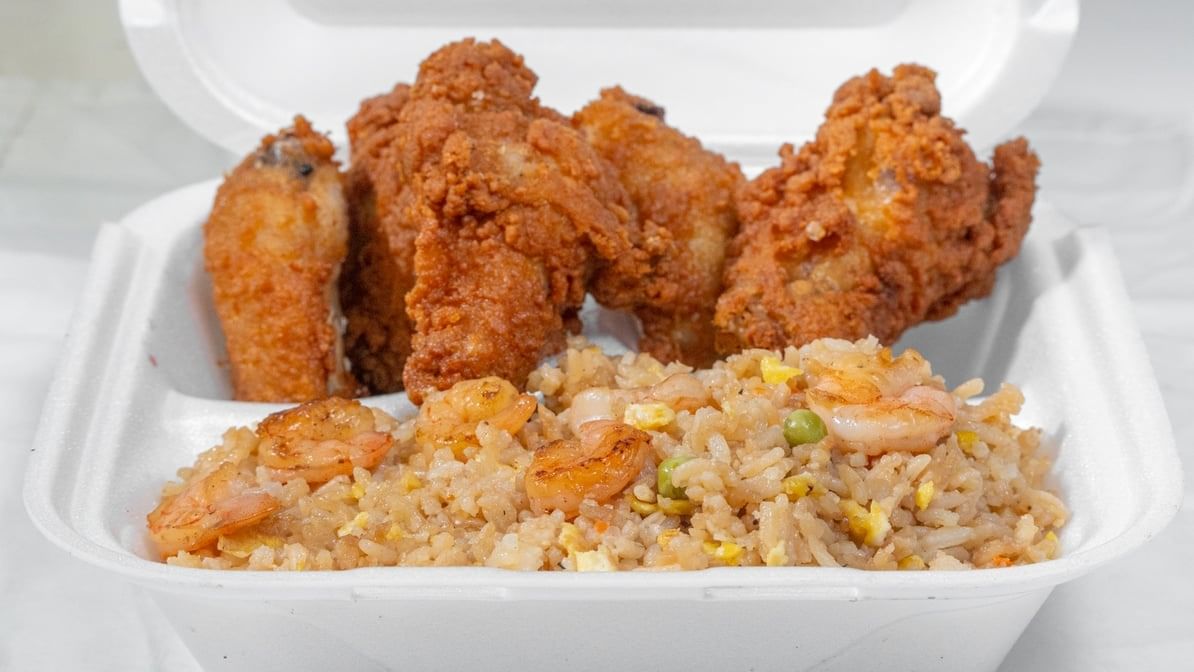 Shrimp Fried Rice & Combination (3 Shrimp & 3 Chicken Wings)