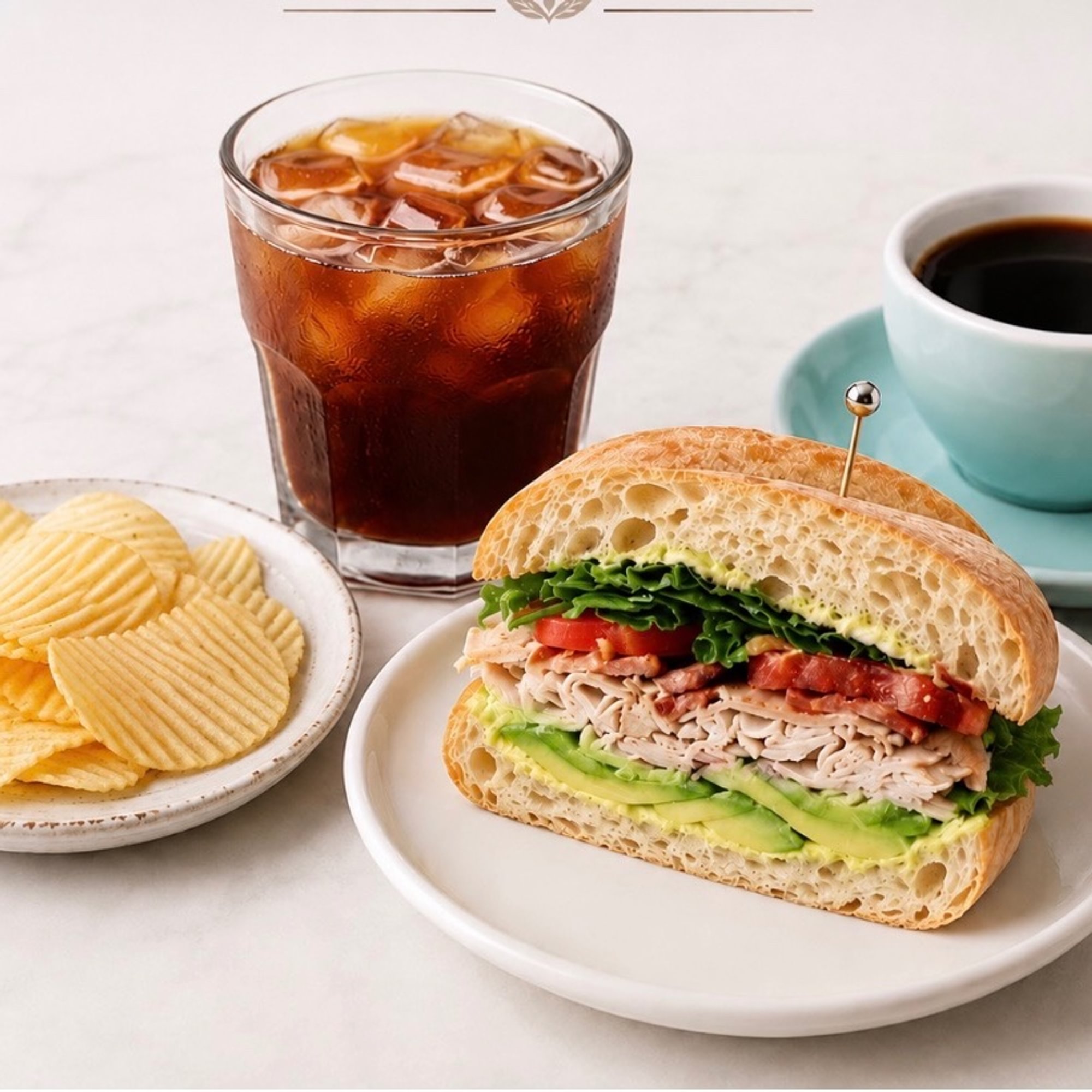 Turkey Avocado Sandwich + Iced Coffee + Kettle chip