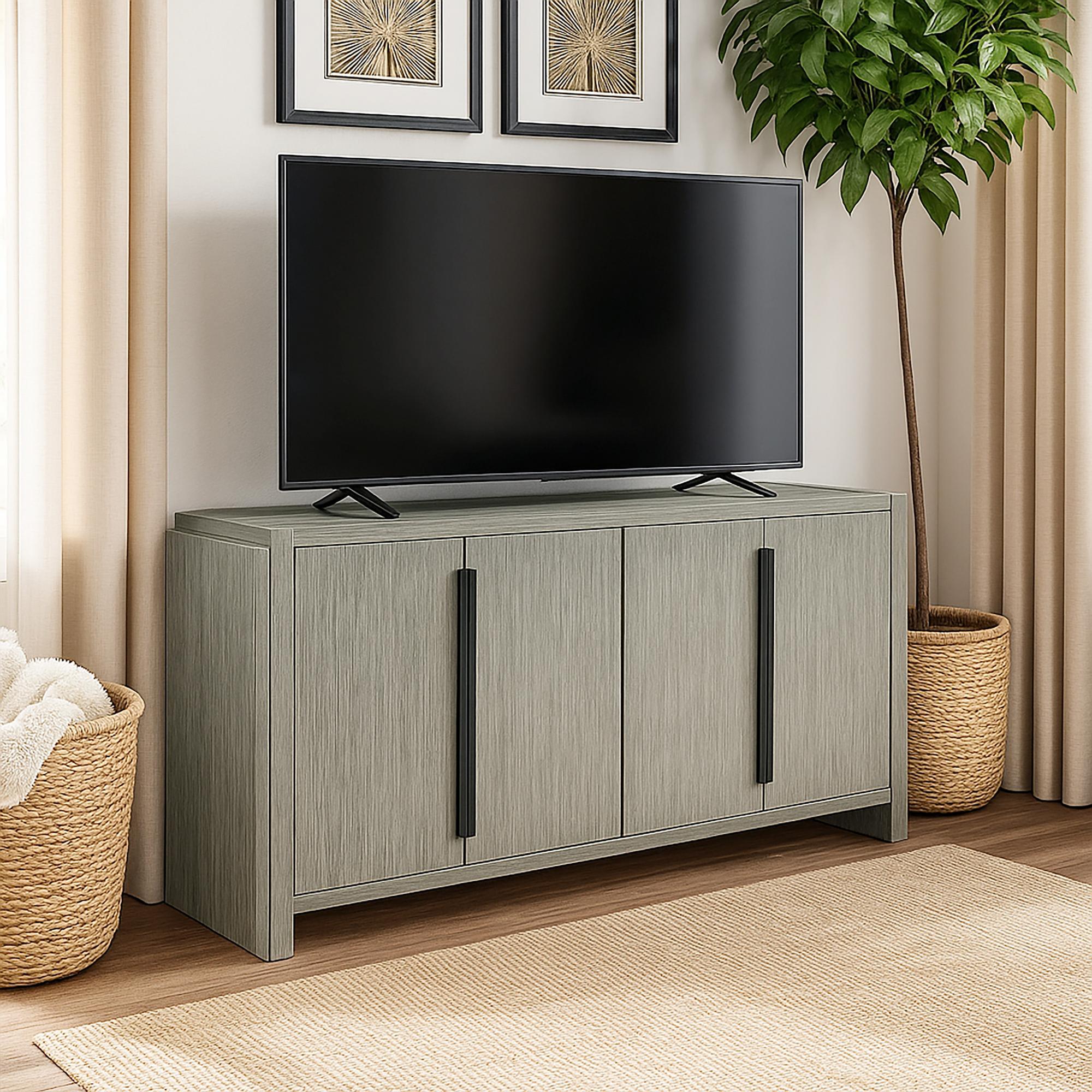 4-Door TV Credenza - Grey Wood