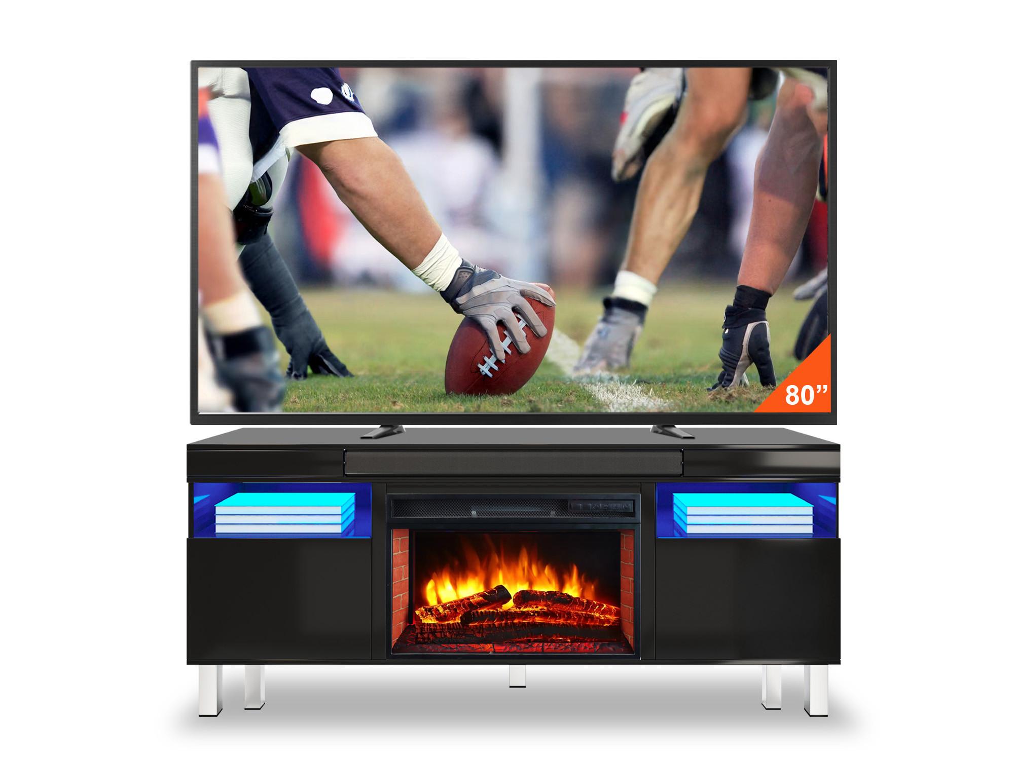 Blaze Box Fireplace TV Stand for 65-80" w/3000BTU Heat, Bluetooth Connect