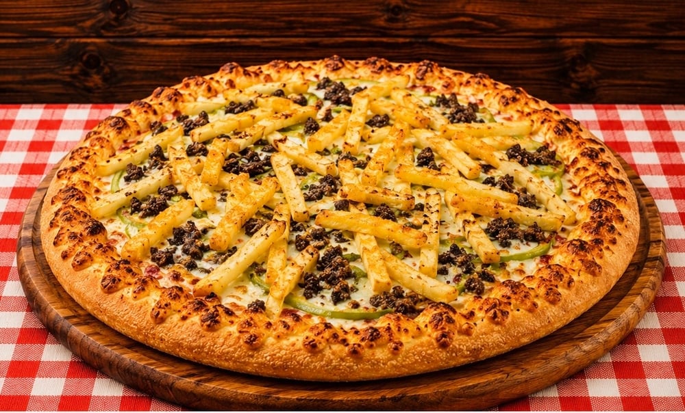 Large Cheeseburger & Fries Pizza 14 (Greek Style)