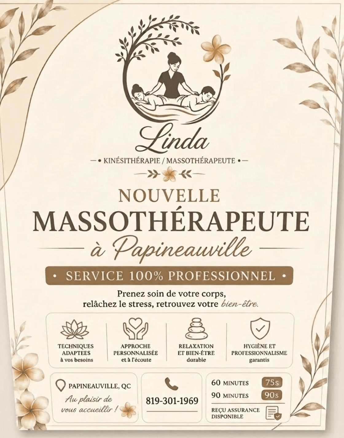 Linda Kinésithérapie / Massothérapeute - Massothérapeute Papineauville