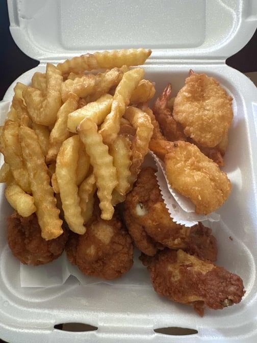 5 Shrimp & 5 Chicken Wings with Fries