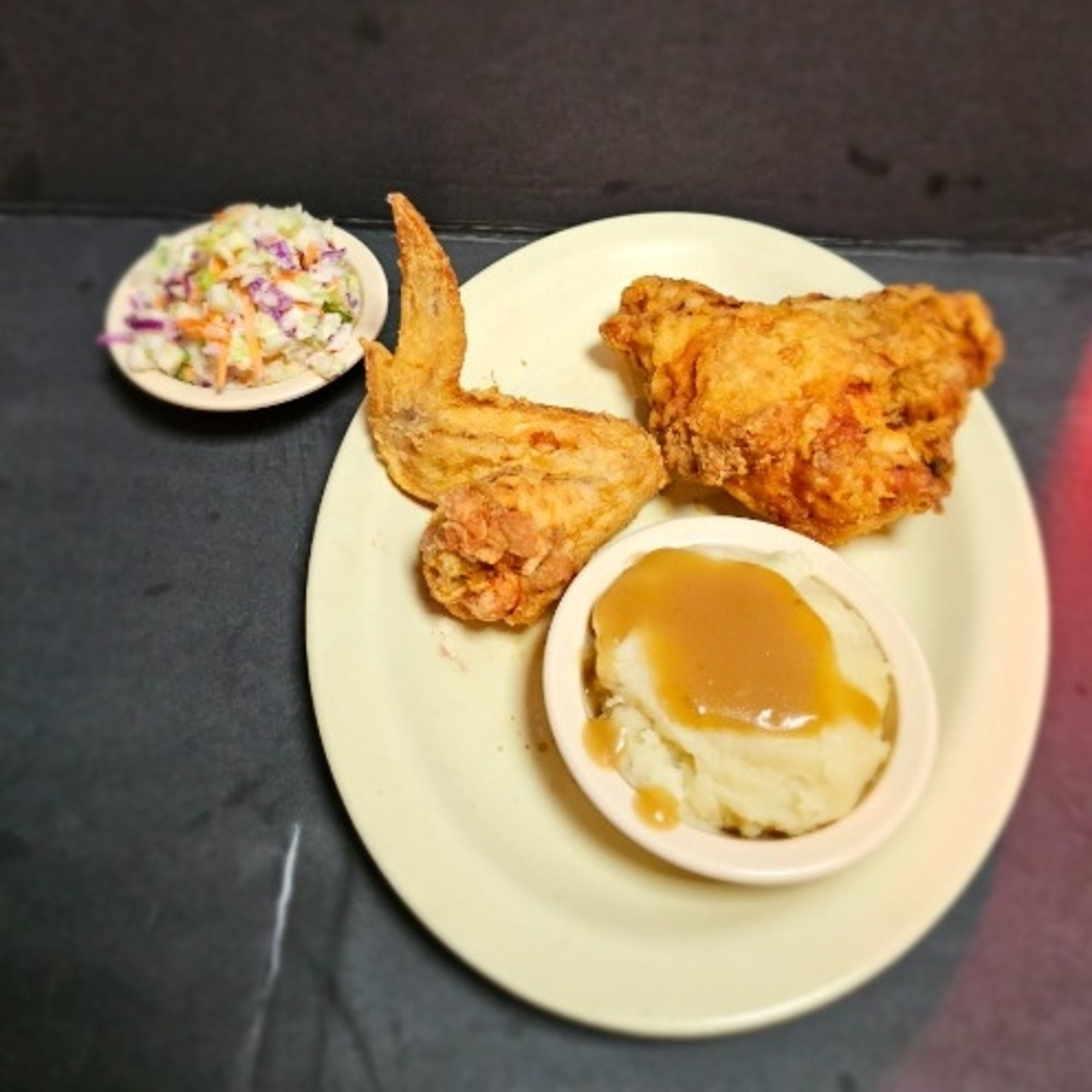 Broasted White: Breast and Wing. 2 or 4 piece dinner