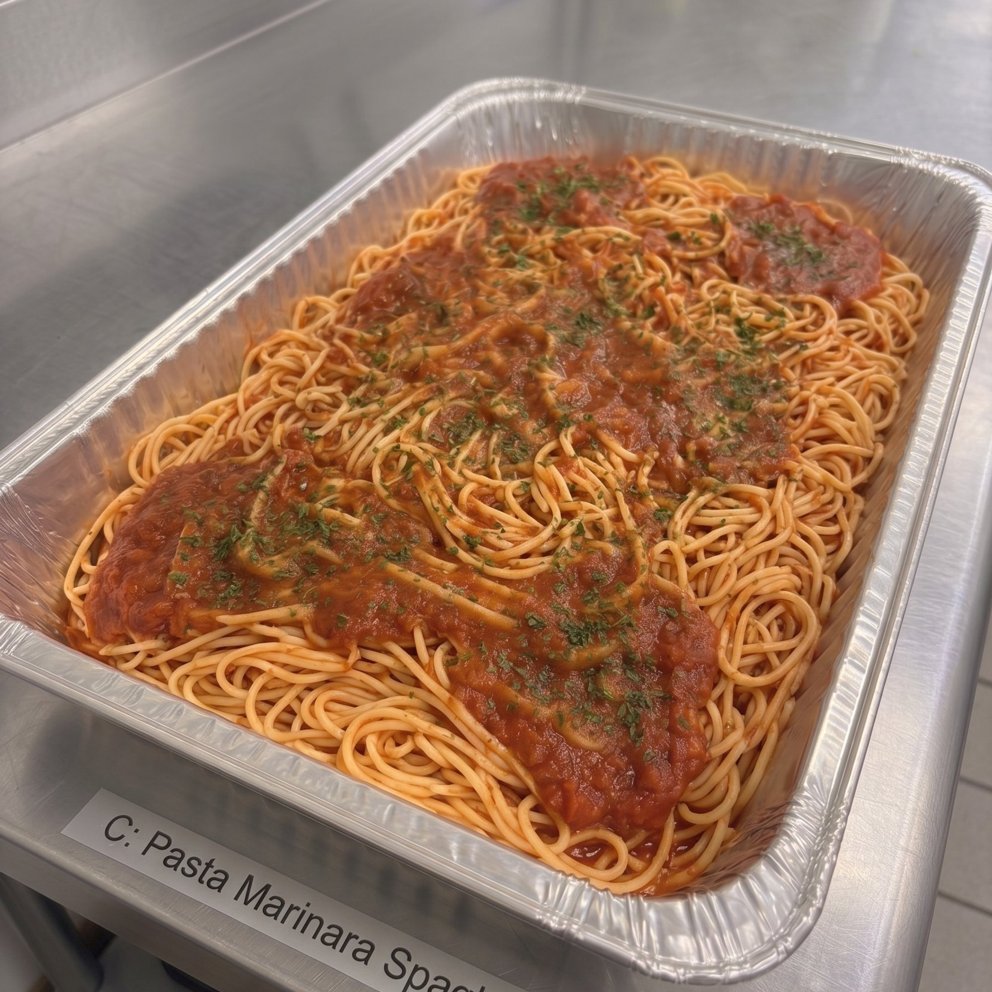 C: Pasta Marinara Spaghetti Tray