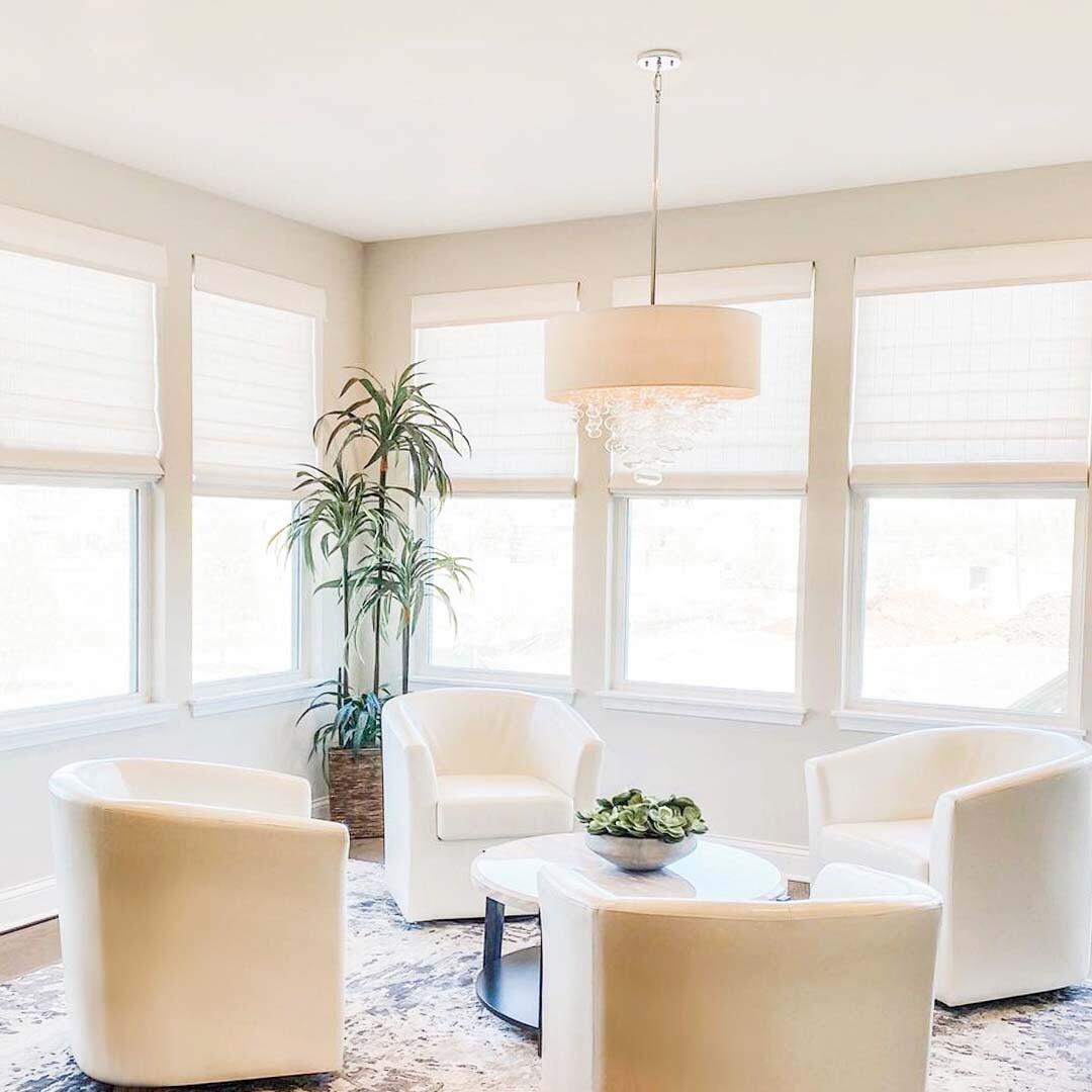 Get that in-style look that's never going out of style! Roman shades are timeless and will not only fit your aesthetic, but are practical for any home. Choose from a variety of designs and styles to perfectly match your space.  Photo credit: Budget Blinds of Naperville