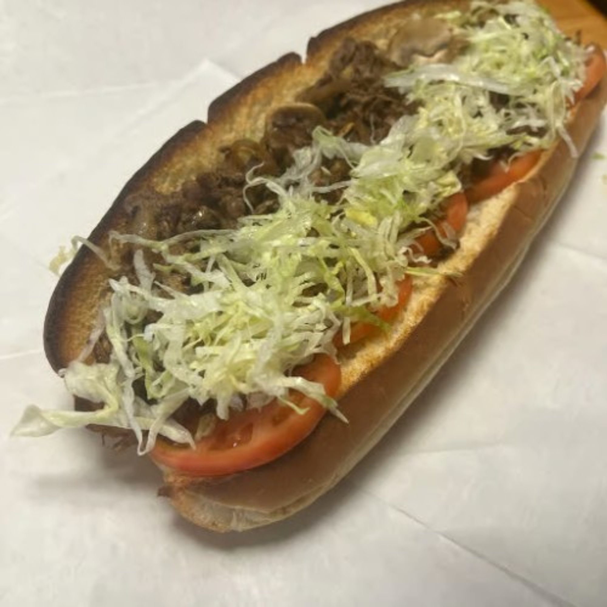 (Sm) #6 Steak, Onions, Cheese, Lettuce & Tomato