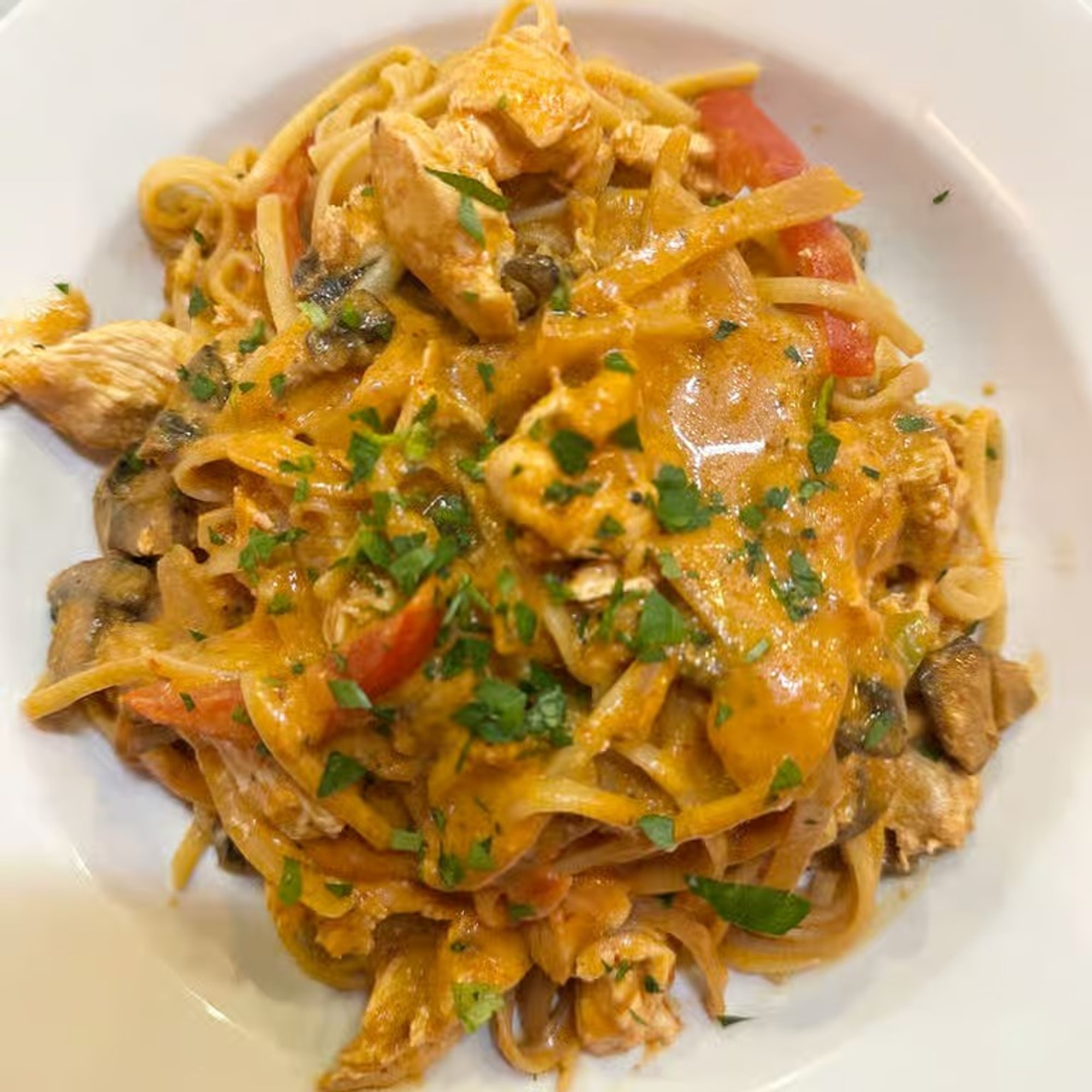 Thai coconut linguini with chicken dinner