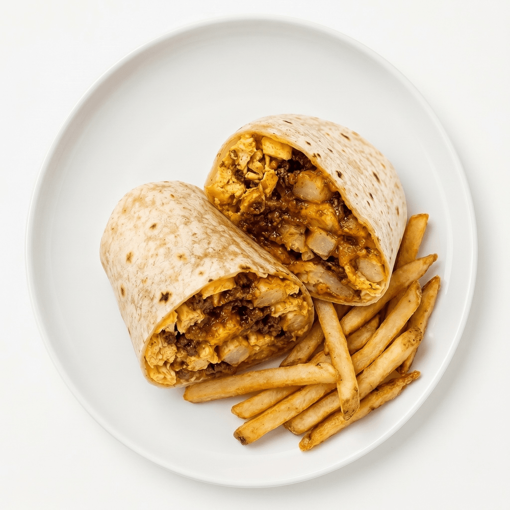 Chili Cheese, French Fry Breakfast Burrito