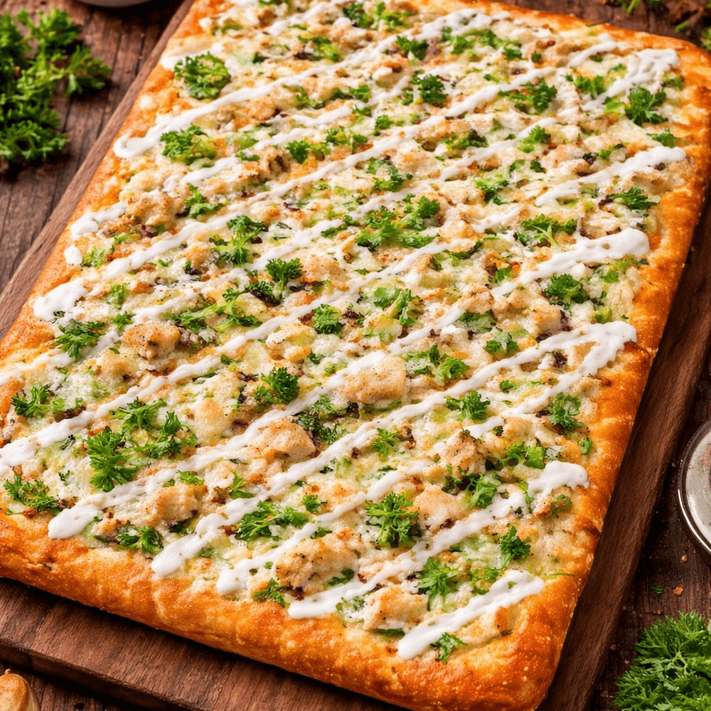 Sicilian Broccoli Chicken Ranch Pizza