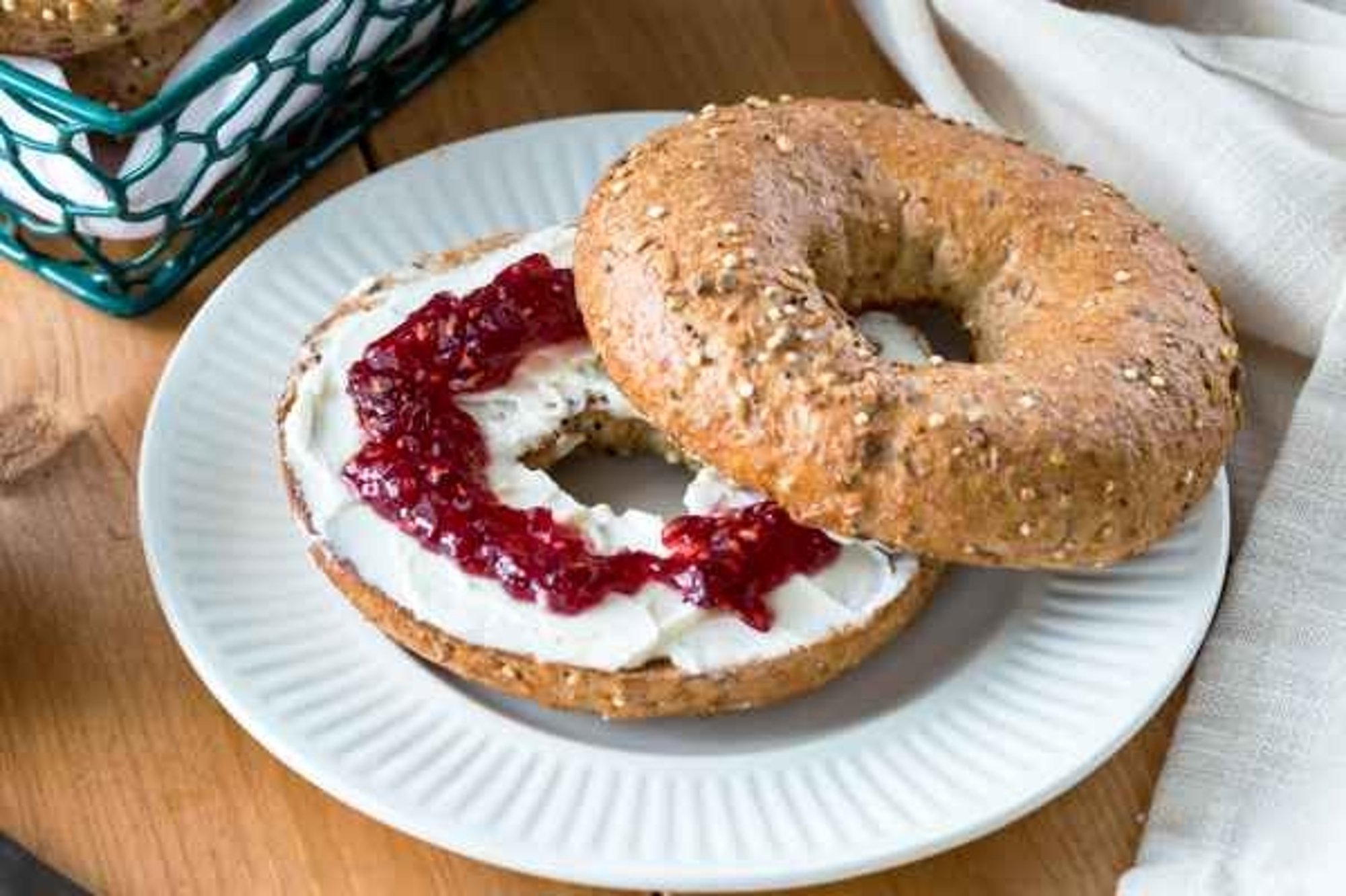 Toasted Bagel with Cream Cheese and Jelly