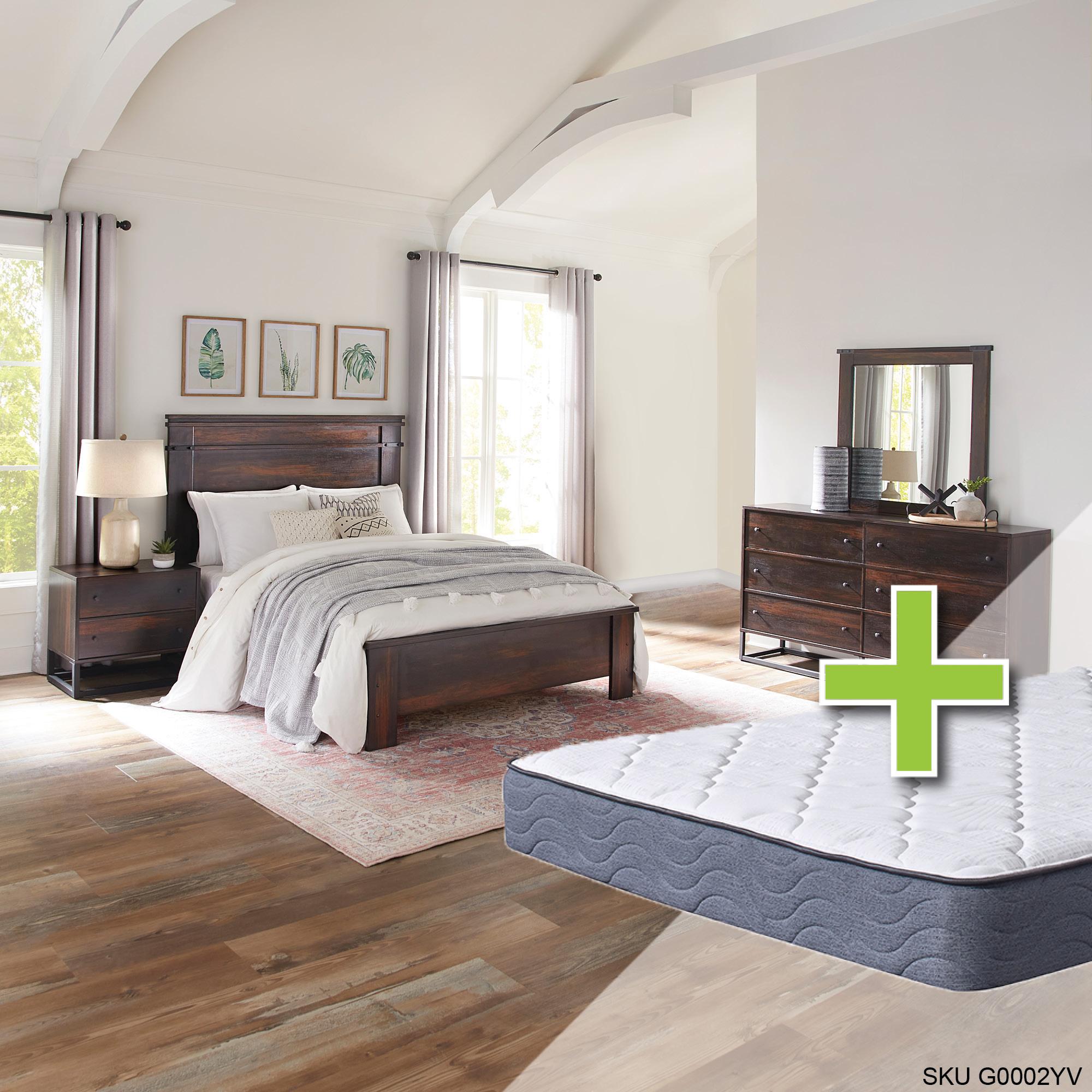 Queen Wallace Bed w/9.5" Tight Top Extra Firm Memory Foam Mattress & Dresser, Mirror, Nightstand