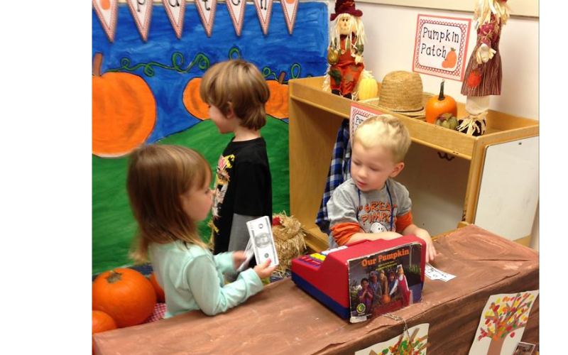 We offer various dramatic play centers throughout the year in each classroom. The children in this unit are 