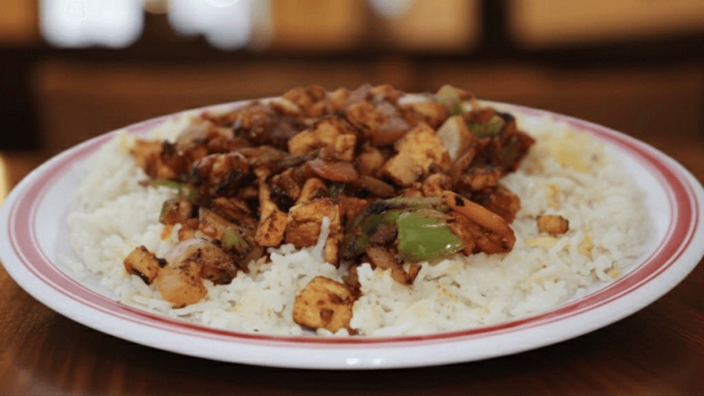 Chicken Galaba Over Rice