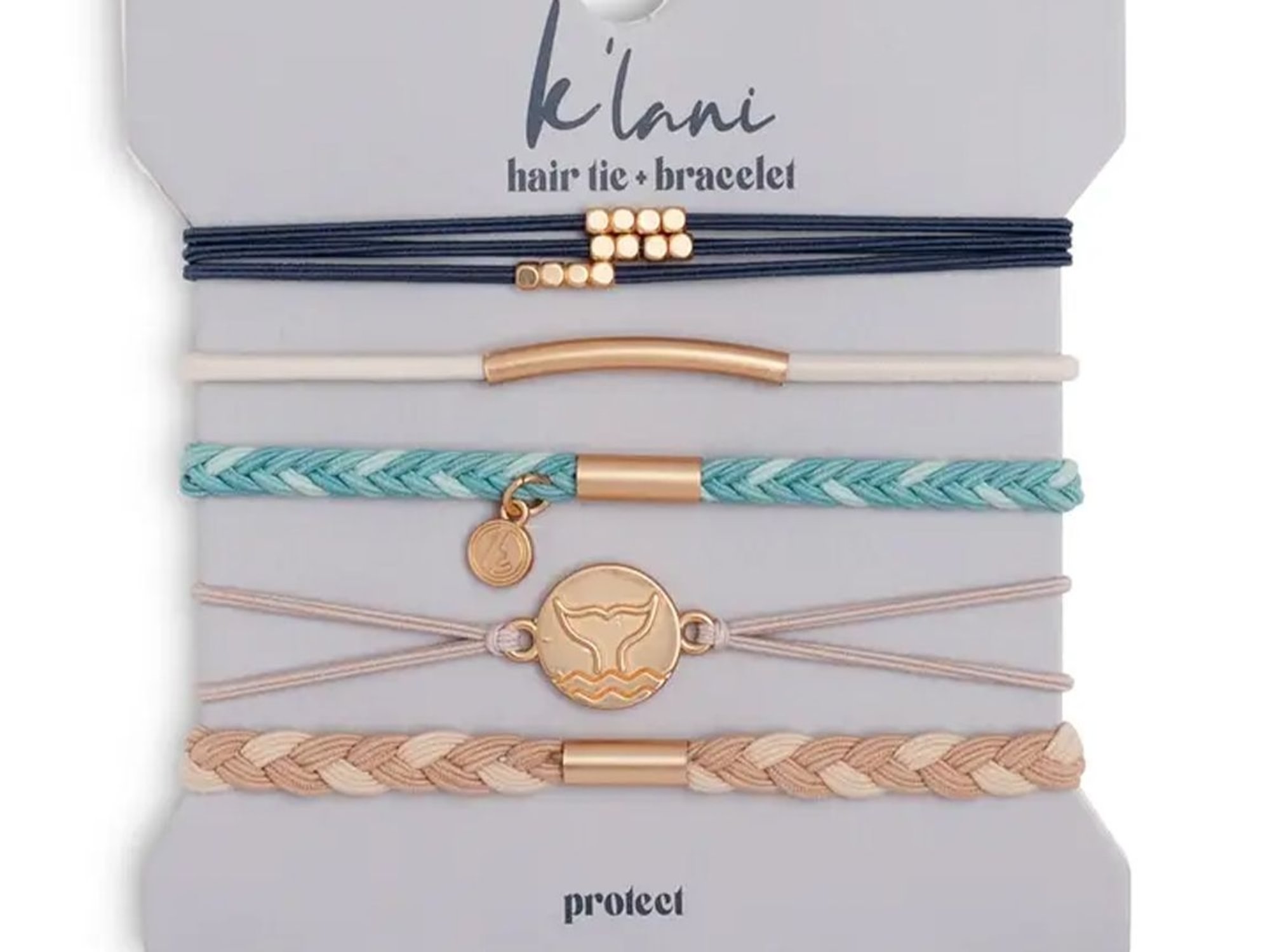"Protect" Beachy Blues and Sands with Whale Charm Hair Tie Bracelets