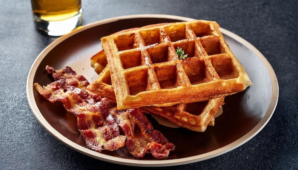 Golden Brown Belgian Waffles with Meat