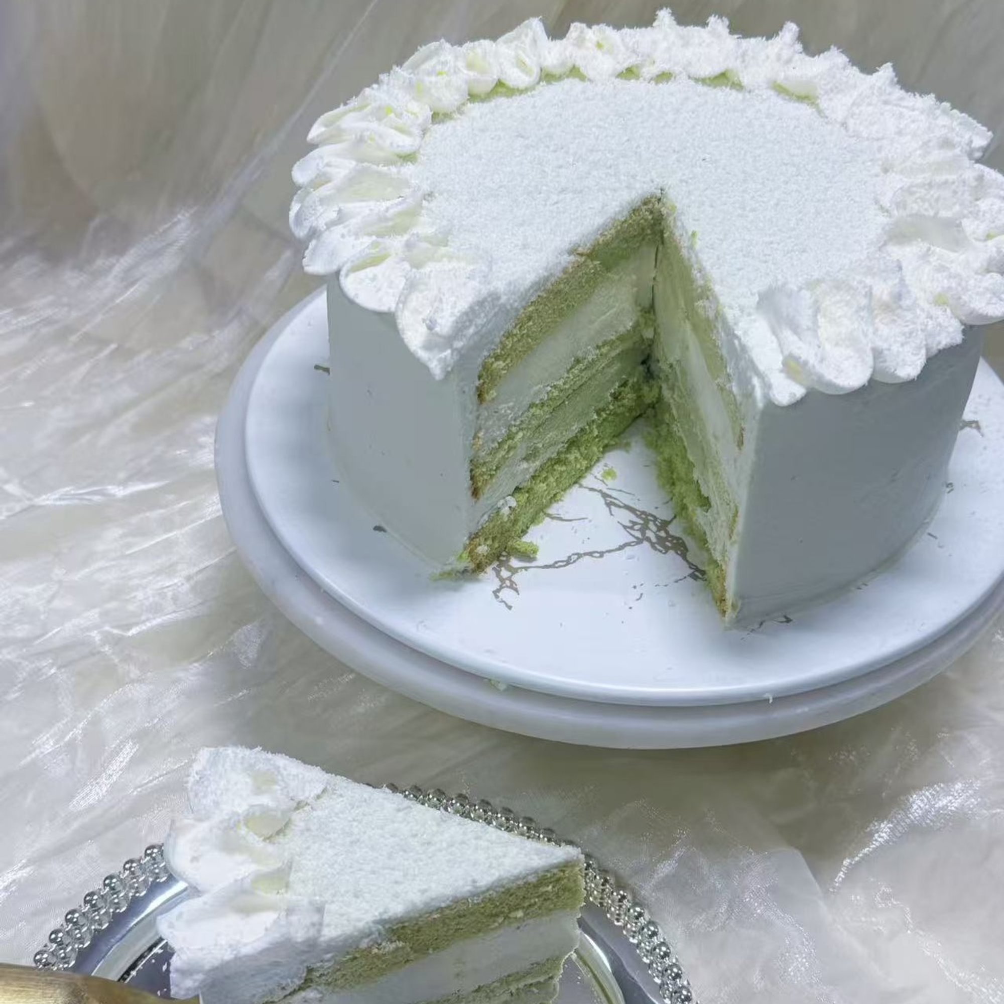 ⏰🎂Pandan Citrus Rice Pudding Cake (斑斓柚香米布丁蛋糕)