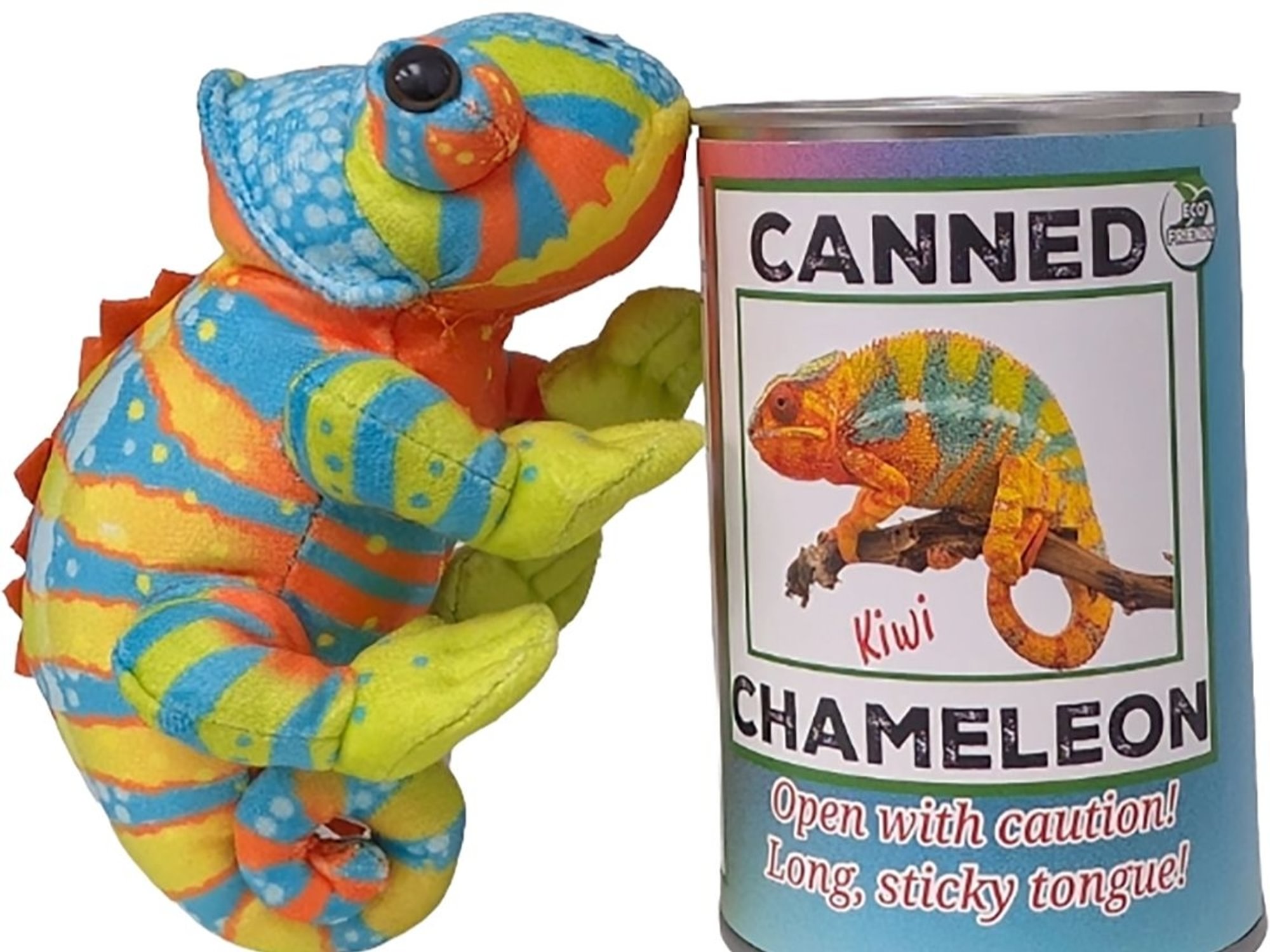 Kiwi the Canned Chameleon Stuffed Animal Plush w/Funny Jokes Foil Lid