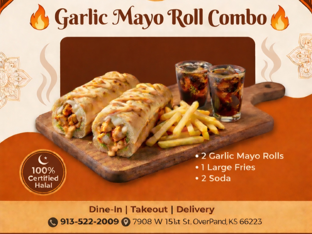 2 Garlic Mayo Rolls, 1 Fries & 2 Soda
