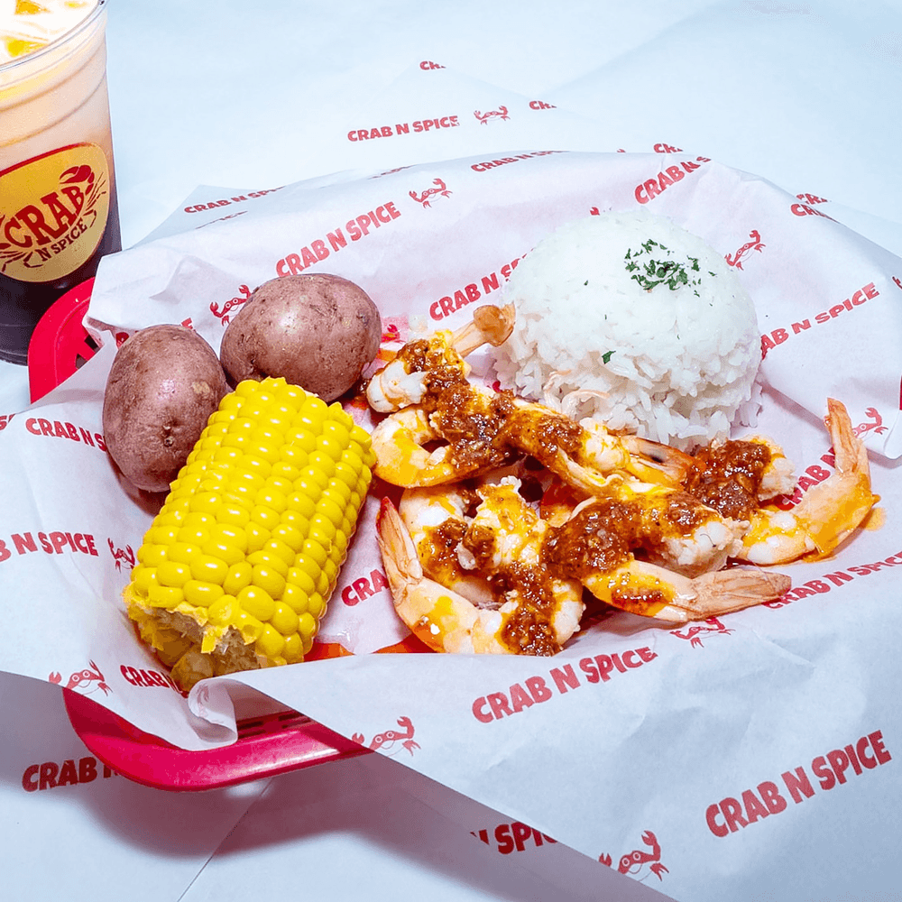 1/2 Whole shrimp With Corn, rice, potato And Drink