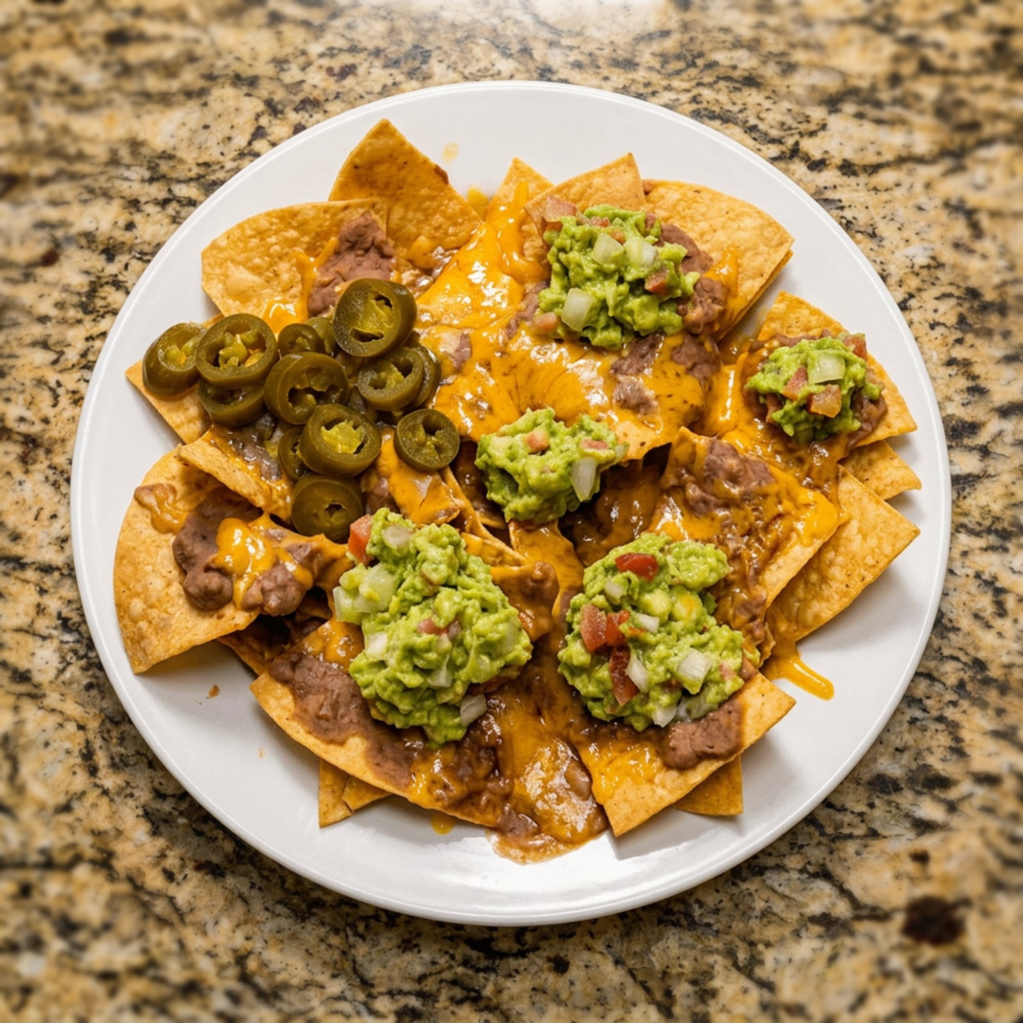 Beans, Cheese, and Guacamole Nachos