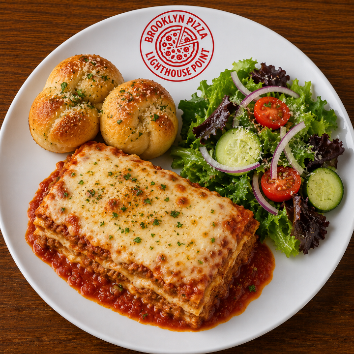 Lunch Lasagna (2 Garlic Knots + Side Salad)