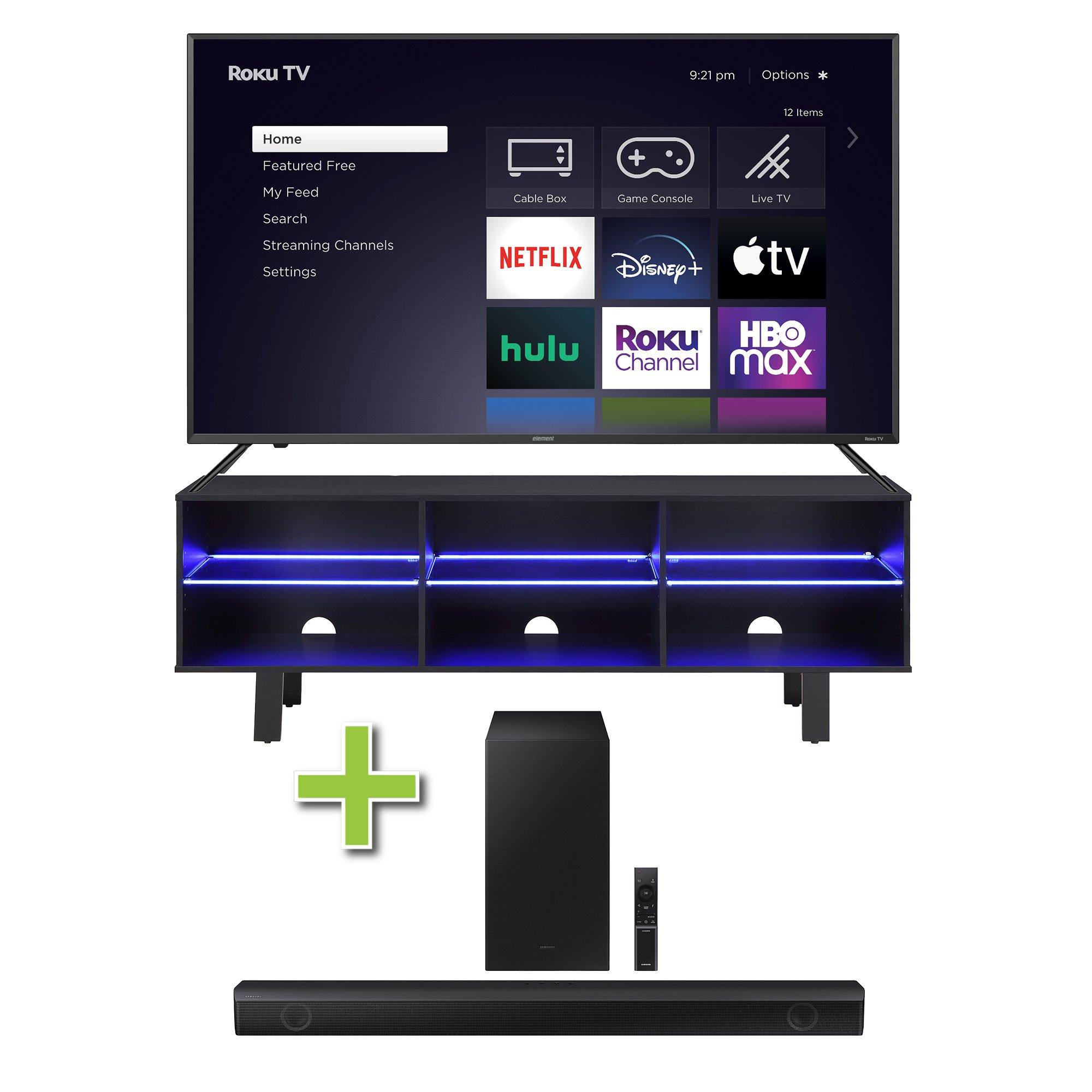 65" Element TV w/ Soundbar & TV Stand