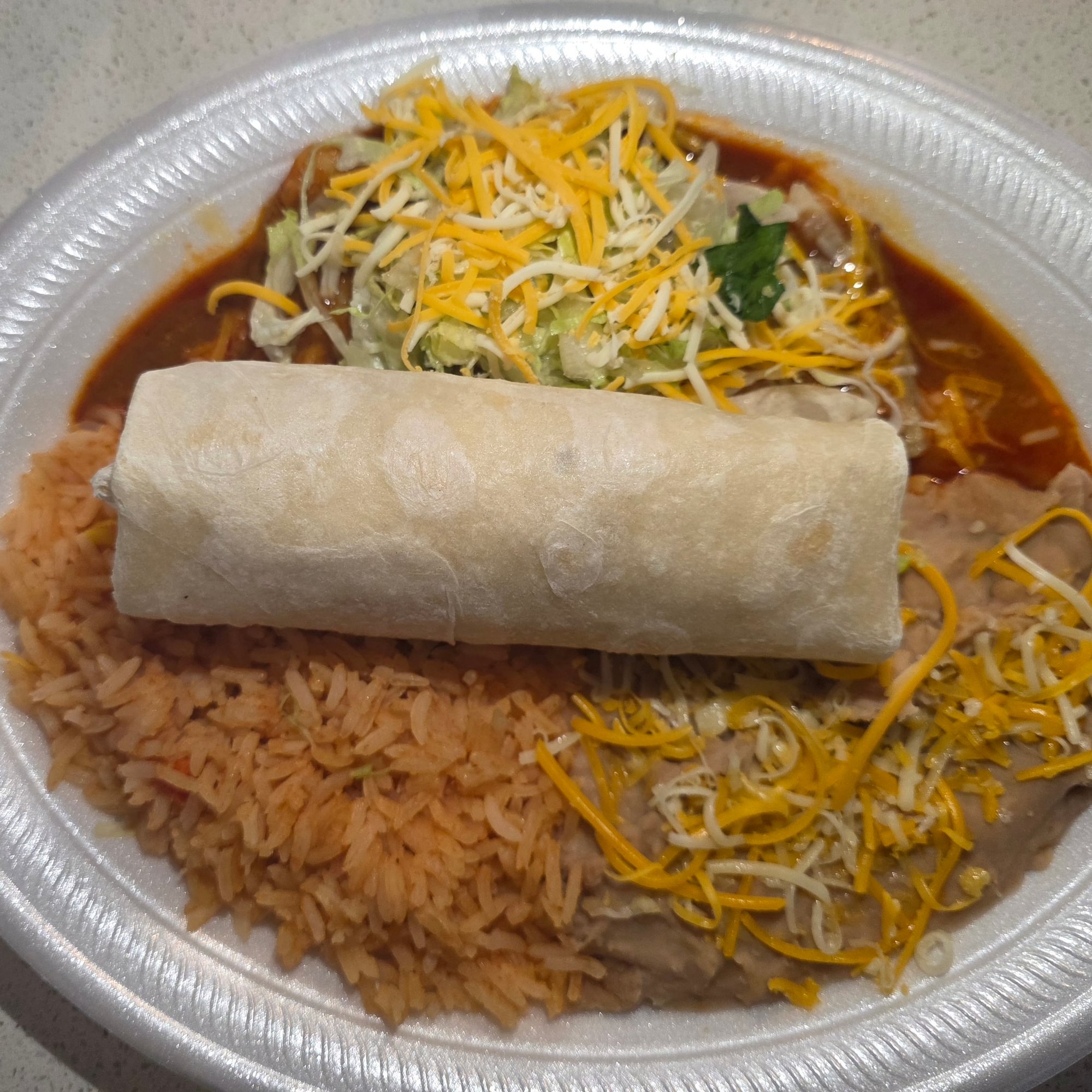 11# Shredded Beef Burrito and Cheese Enchilada Plate
