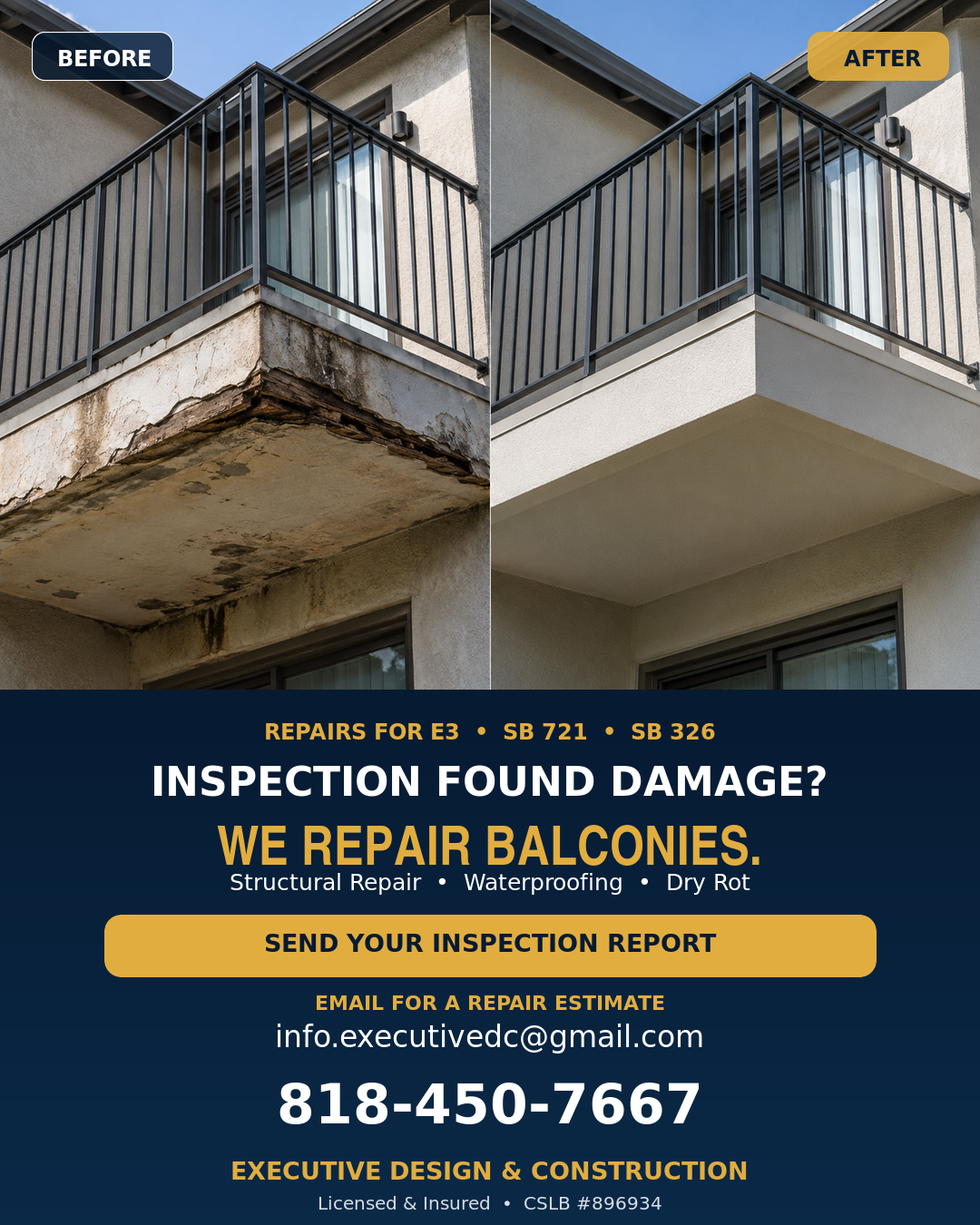 Did your E3, SB 721 or SB 326 inspection uncover balcony damage?