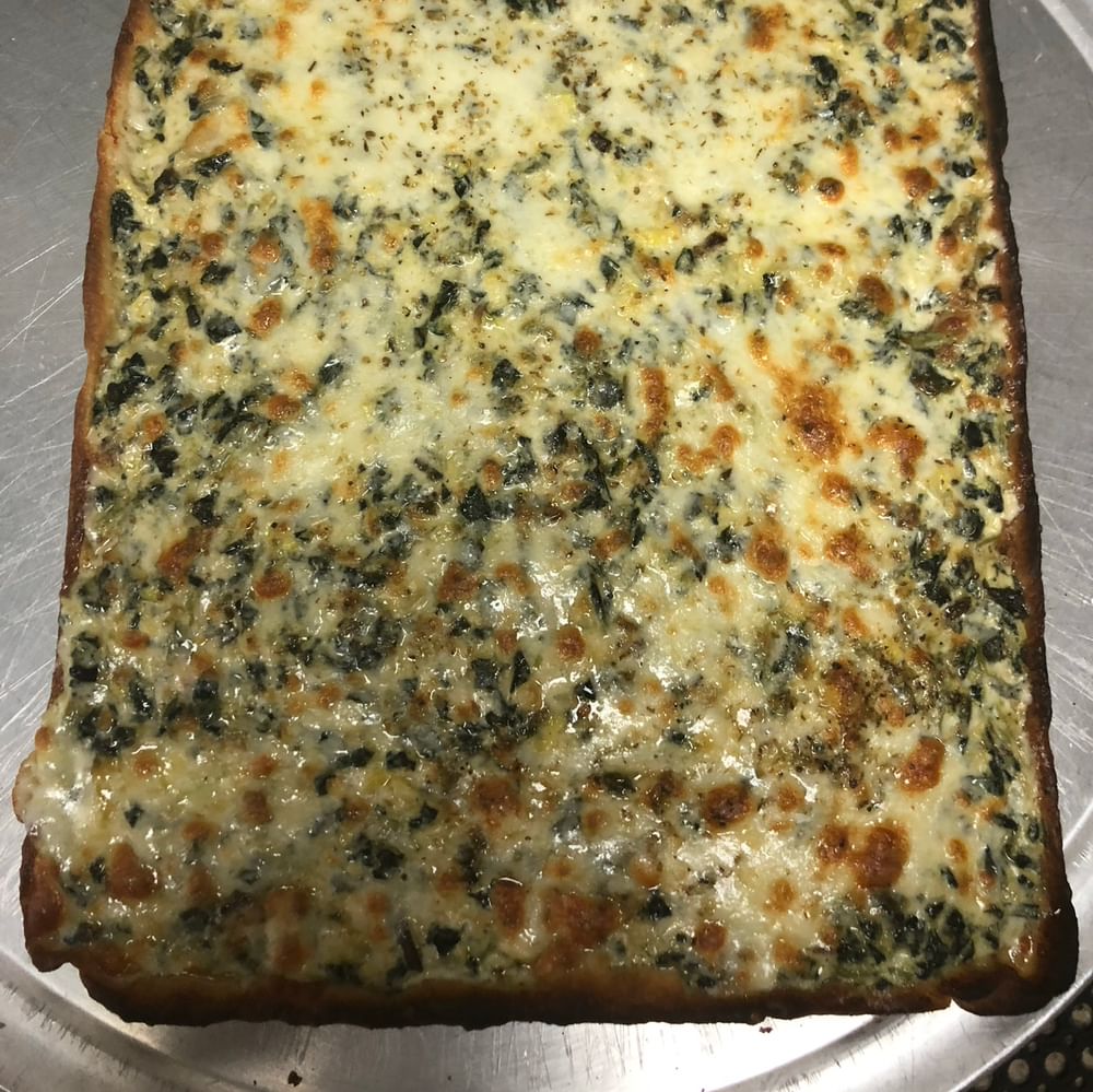 Grandma Style Spinach & Artichoke Pizza