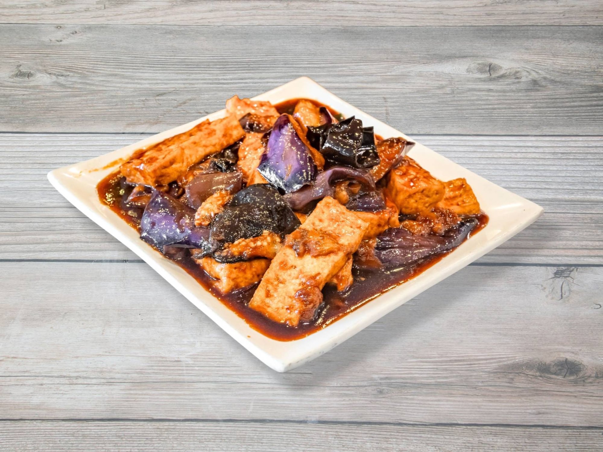 Stir-fried eggplants with fried tofu (dinner) / 茄子豆腐（晚）