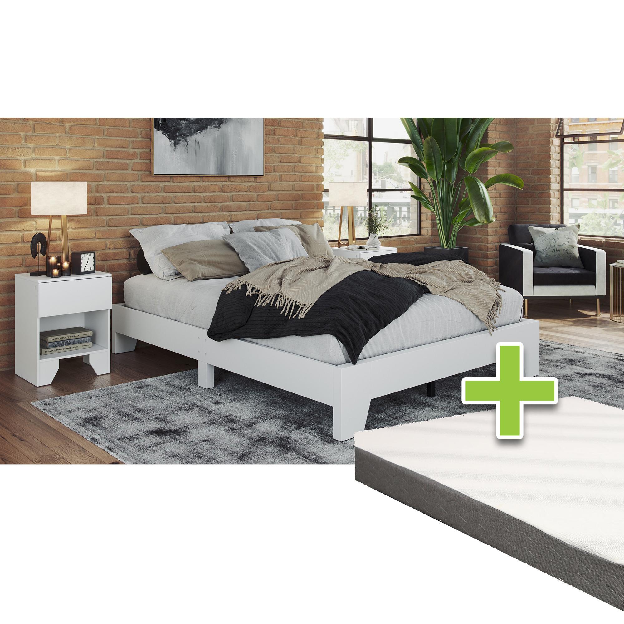 Queen Mereno Platform Bed w/8" Tight Top Firm Foam Mattress 