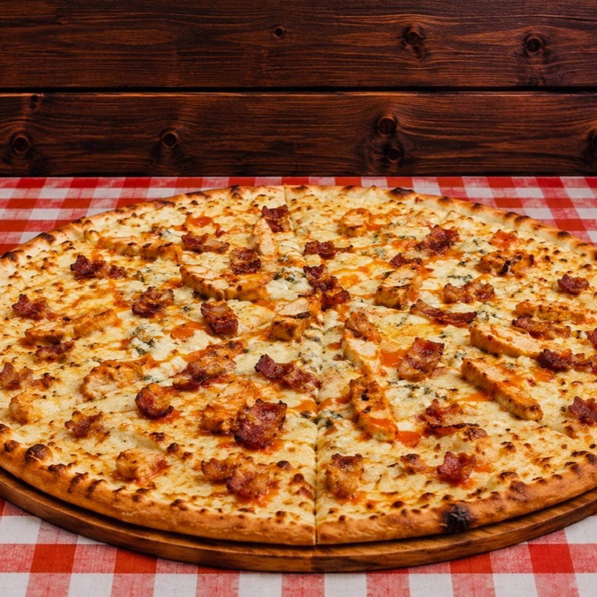 Lg Buffalo Blue Bacon Pizza 16 (Italian Style)