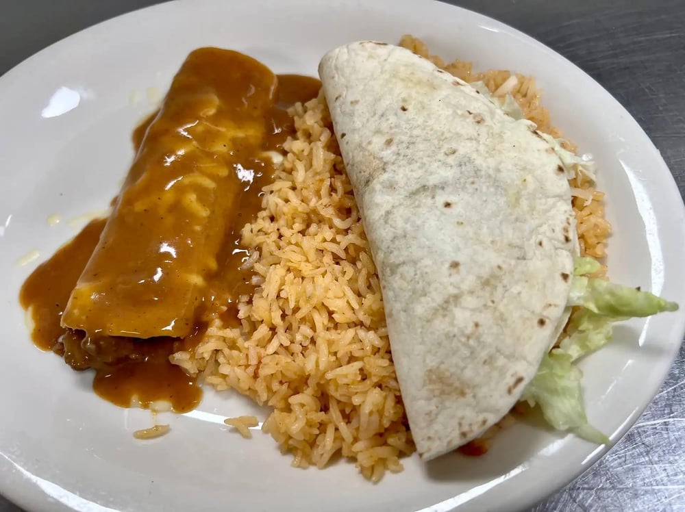 Beef Burrito, Beef Enchilada & Rice