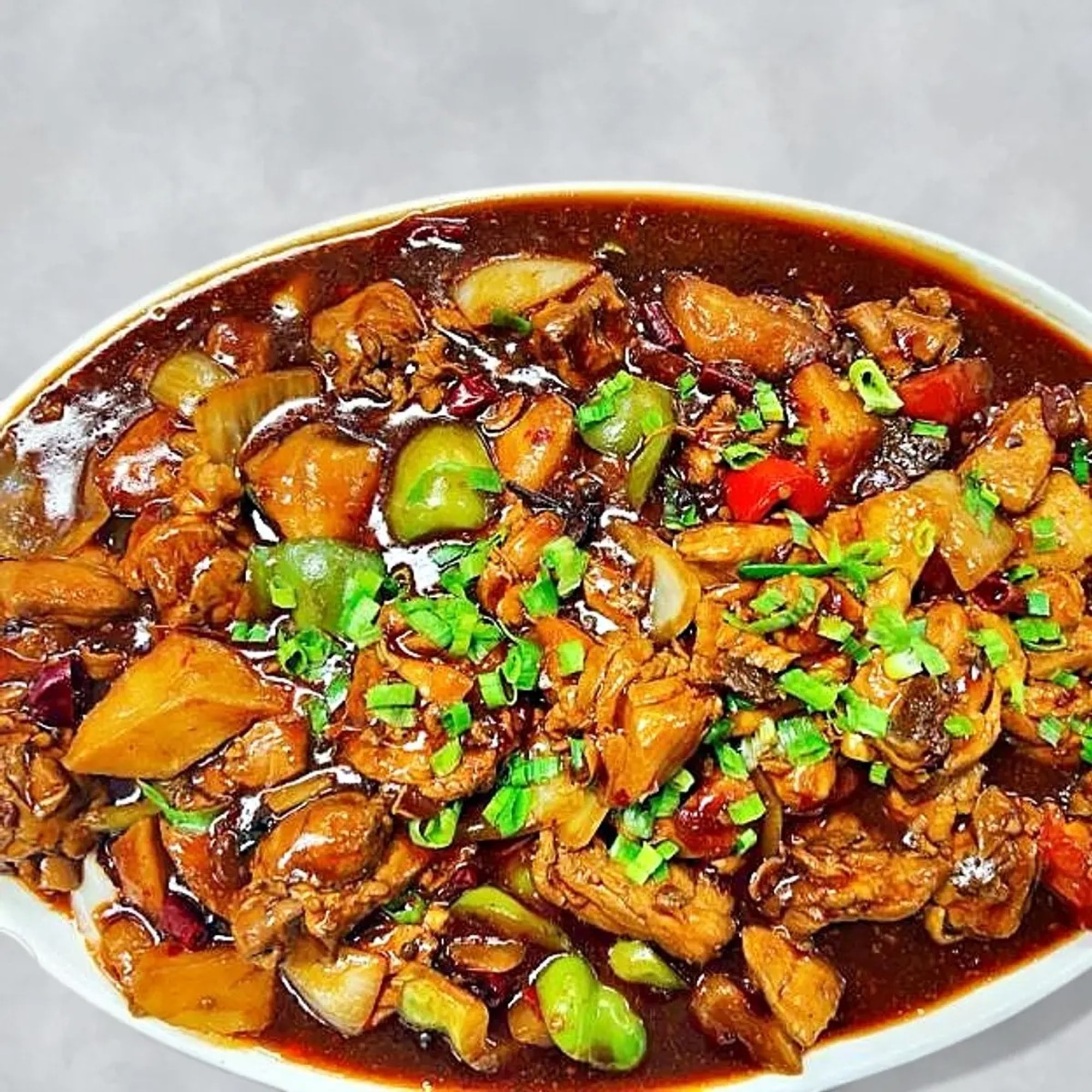 Xinjiang Style Chicken Over Flat Noodles 新疆大盘鸡