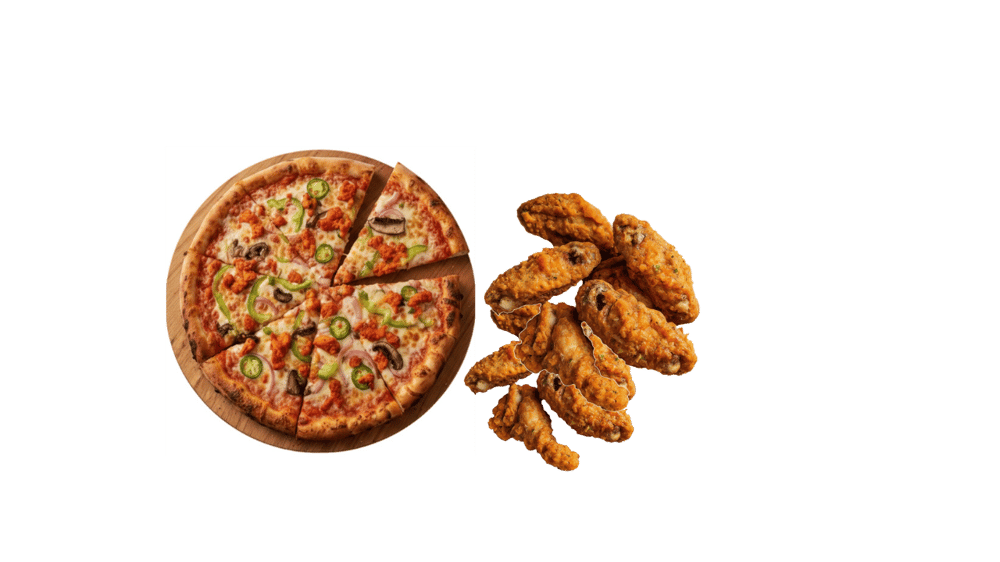 Large 2 Toppings Pizza & 8 Wings