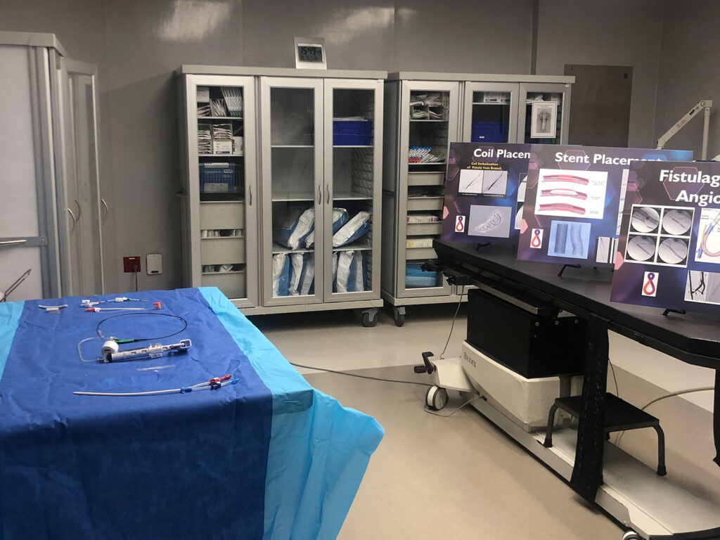 Illustration boards of Coil Placement, Stent Placement, Fistulagram with Angioplasty