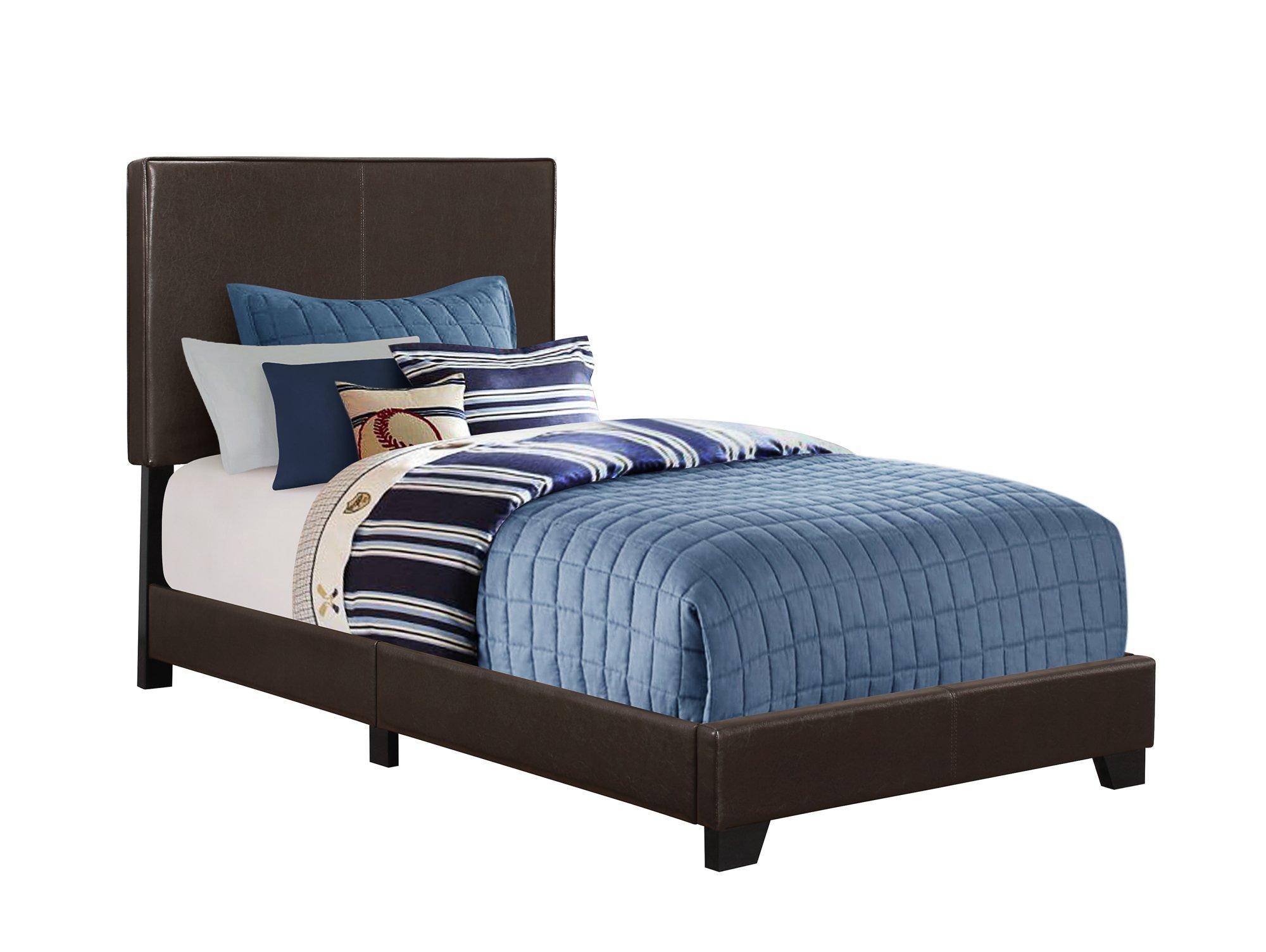 Upholstered Twin Bed Set with Tight Top Firm Mattress with Foundation - Dark Brown