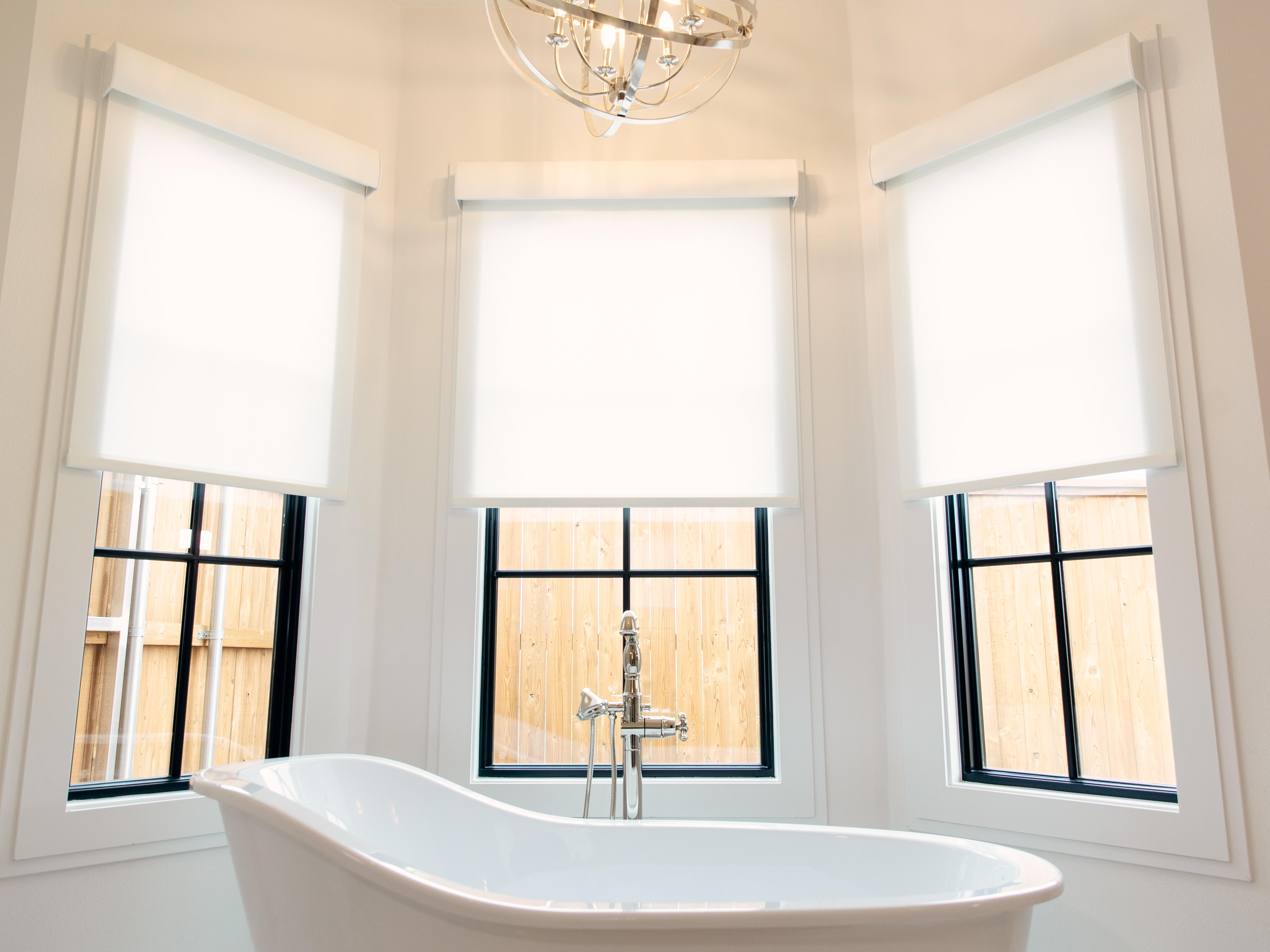 Motorized roller shades in the bathroom