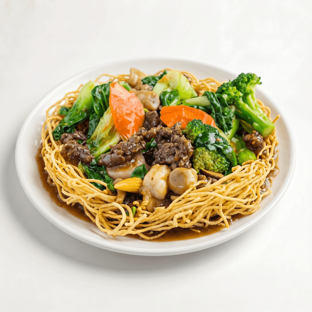 94. Combination Crispy Chow Mein (Shrimp, Beef, Chicken)