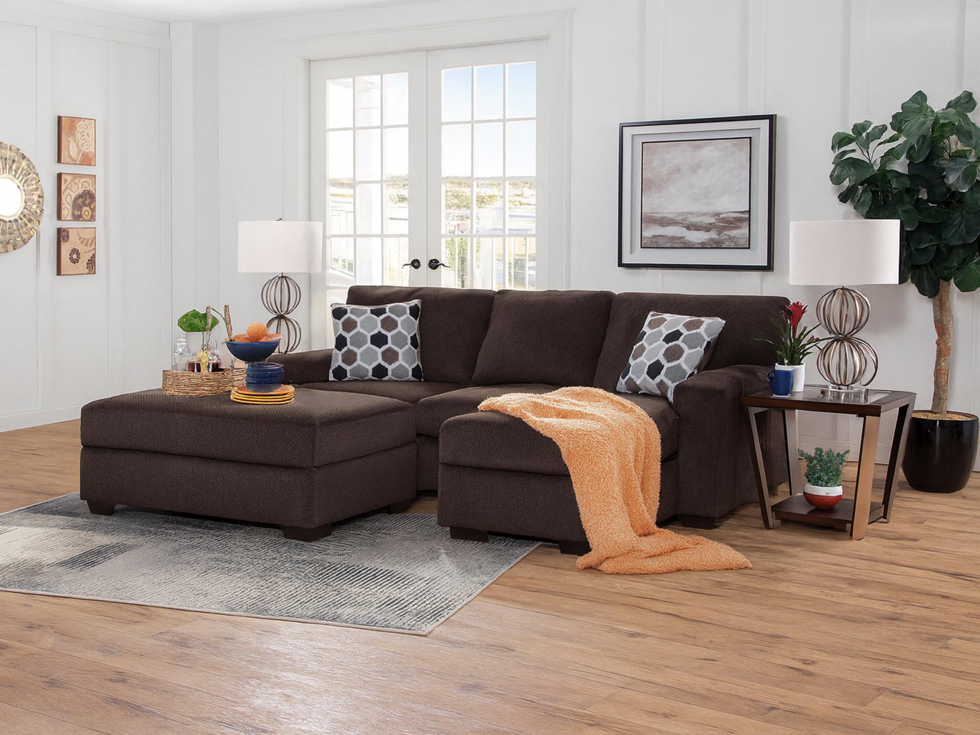 Dakota Sofa Chaise w/ Ottoman - Brown