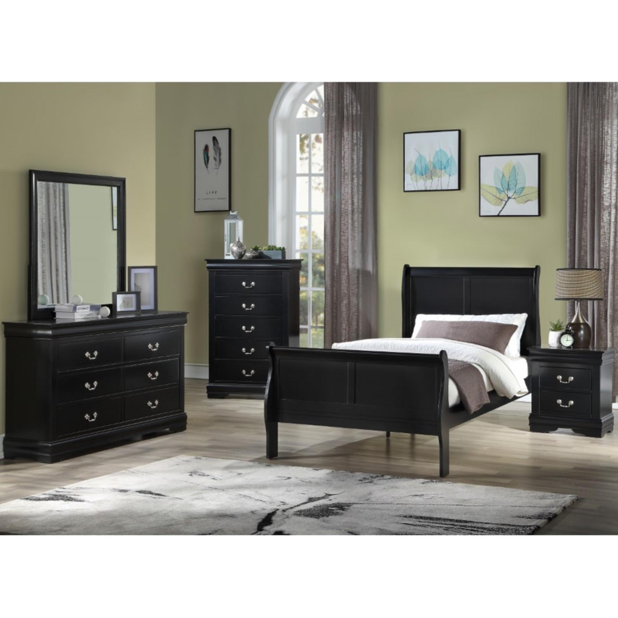 Twin Louis Philip Bed - Black, Chest, Dresser, Mirror, Nightstand