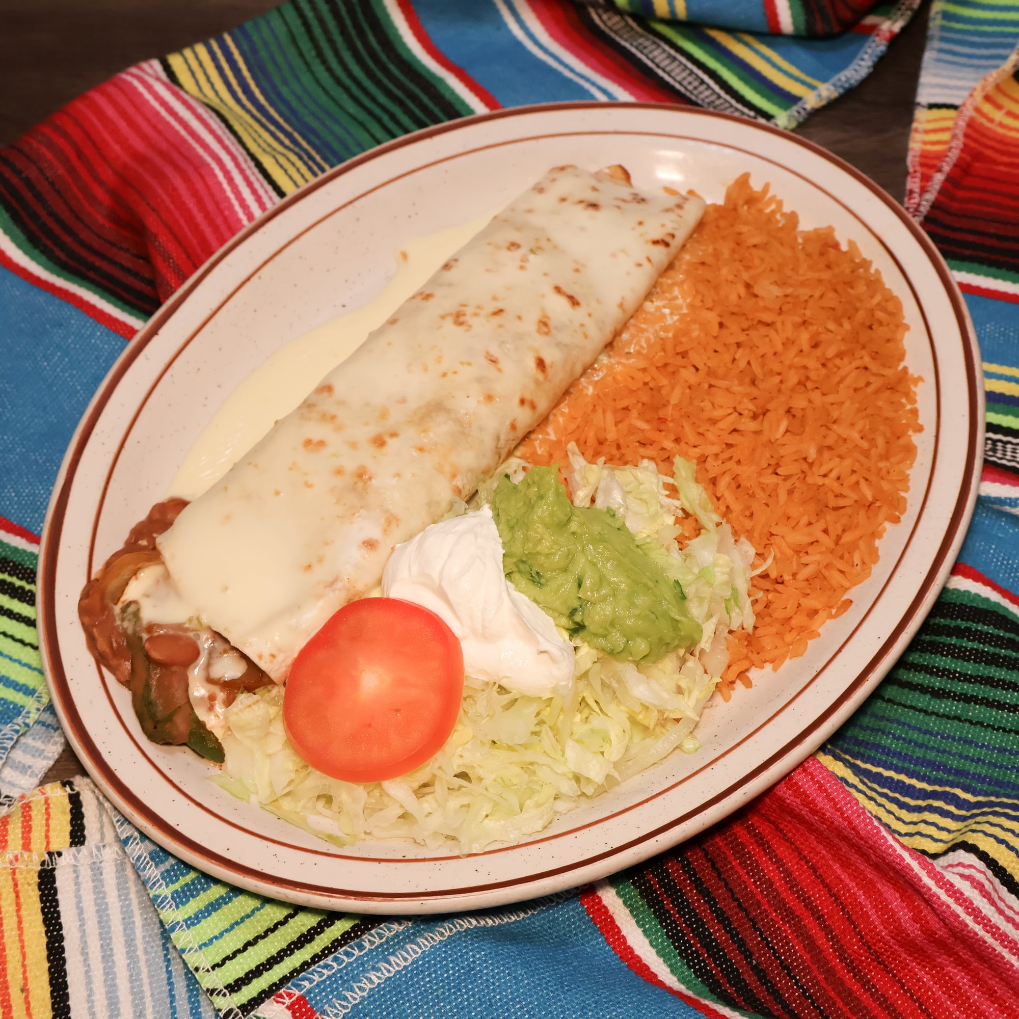 5. Vegetable and Bean Burrito, Rice & Salad