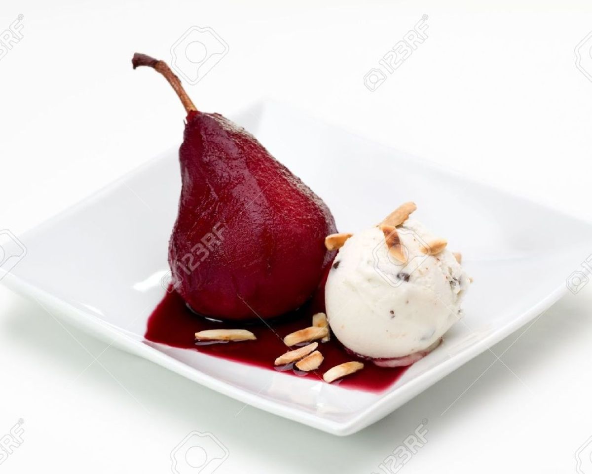 Anjou Pear Poached in Red Wine