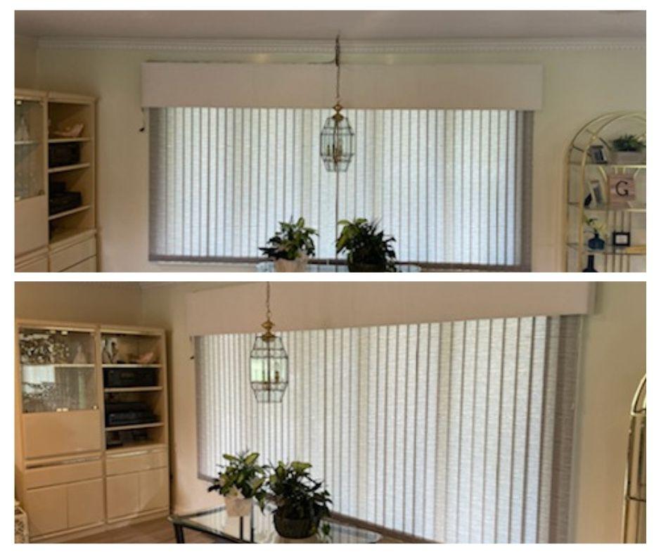 It's time to get vertical-or horizontal-or both! That's the look we've pulled off here in Greencastle. Our secret? Matching Fabric Vertical Blinds with the clean look of a horizontal Fabric Wrapped Cornice!  BudgetBlindsPlainfieldIN  FabricVerticalBlinds  FabricWrappedCornice  GreencastleIN  FreeCon